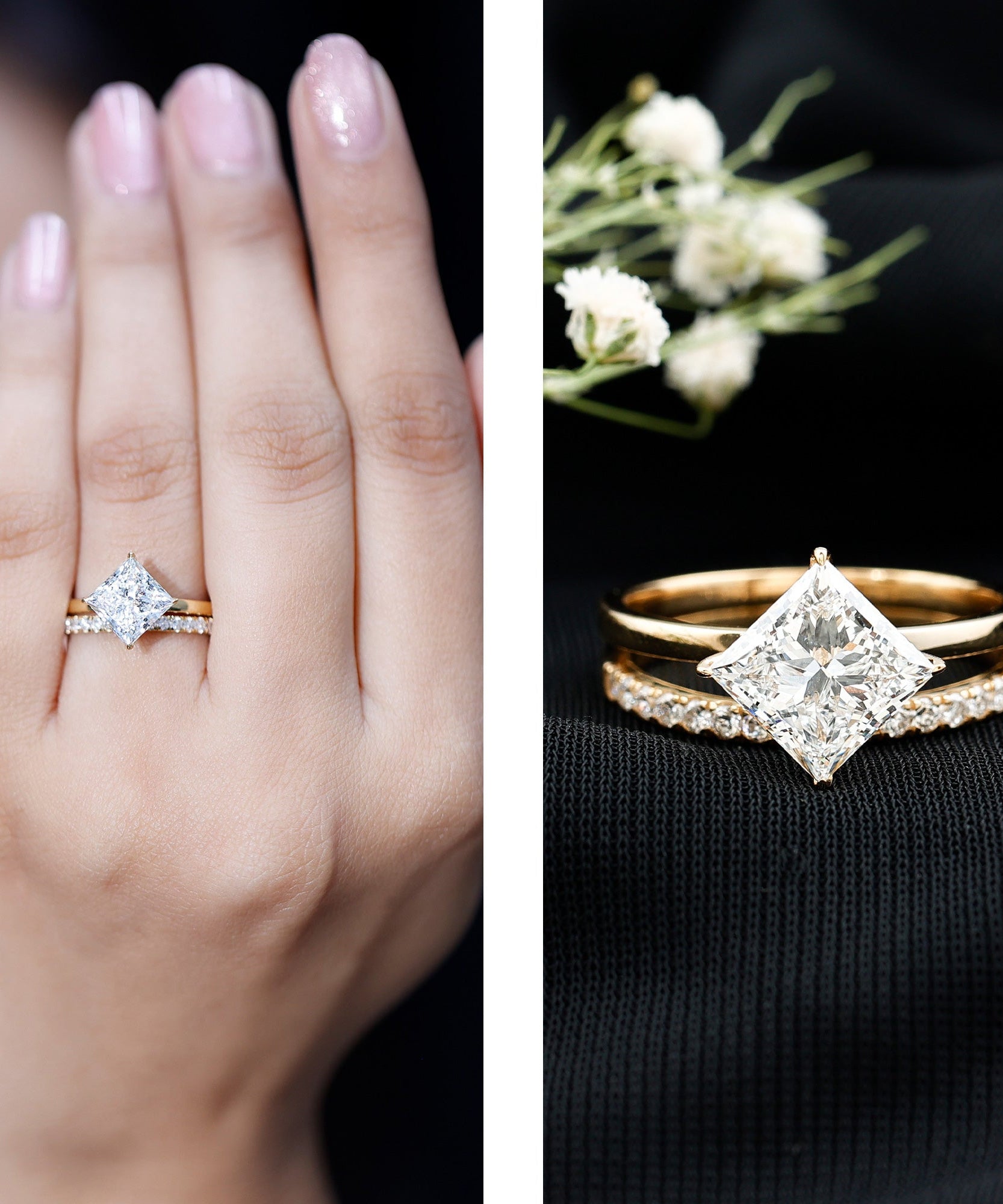 IGI Certified 2 Carat Lab Grown Diamond Princess Cut Bridal Ring Set for Her