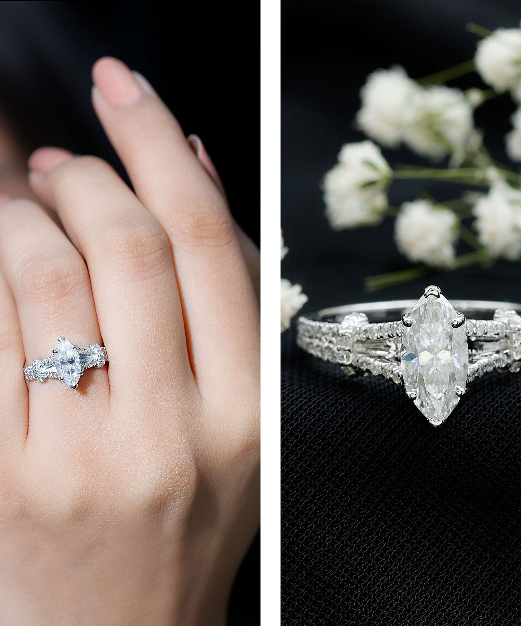 1 Carat Marquise Cut Lab Grown Diamond Split Shank Engagement Ring with IGI Certificate