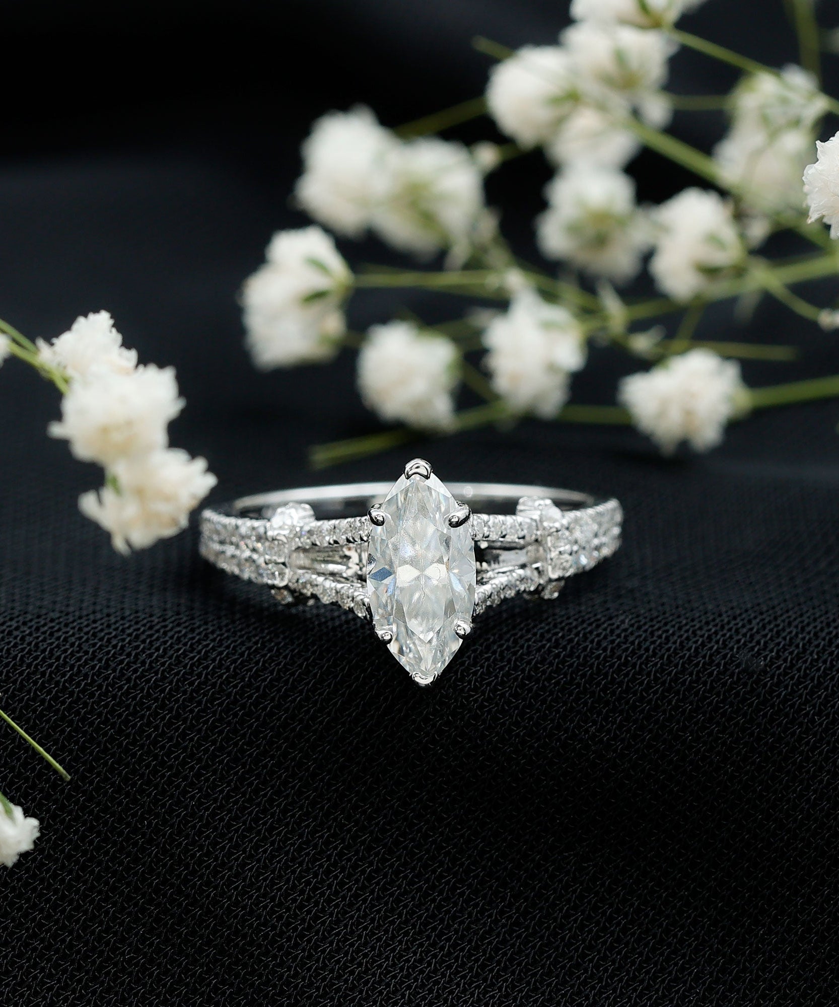 1 Carat Marquise Cut Lab Grown Diamond Split Shank Engagement Ring with IGI Certificate