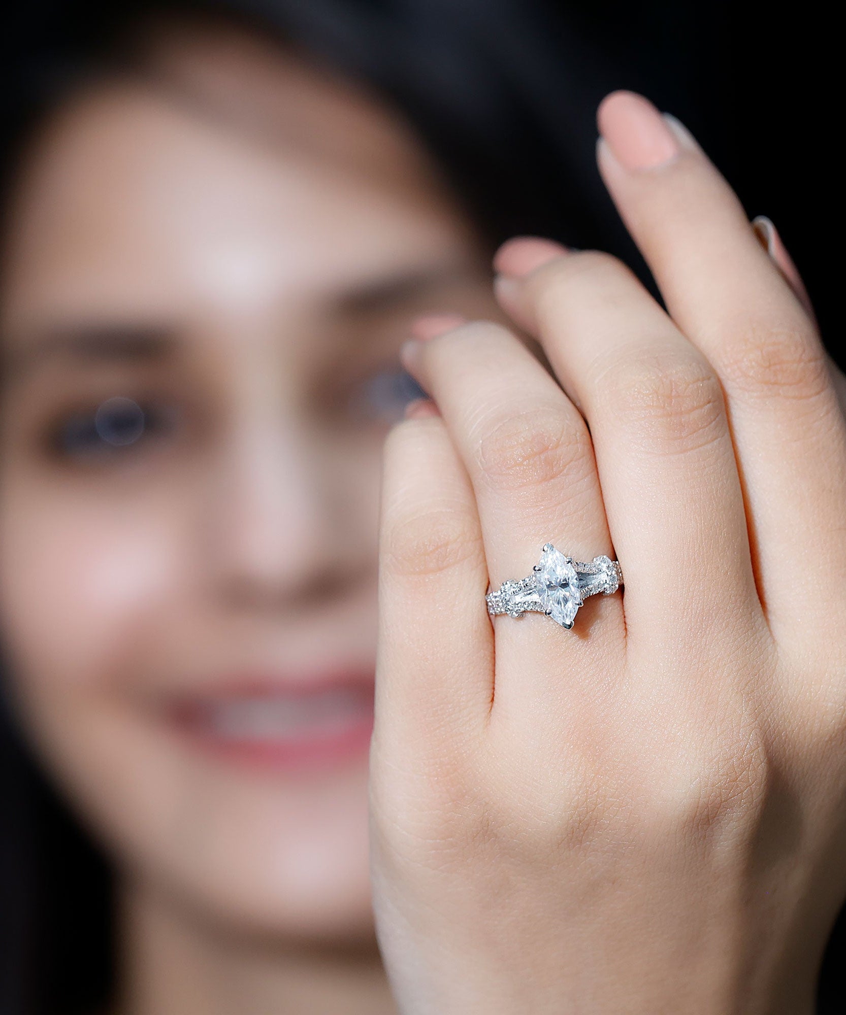 1 Carat Marquise Cut Lab Grown Diamond Split Shank Engagement Ring with IGI Certificate