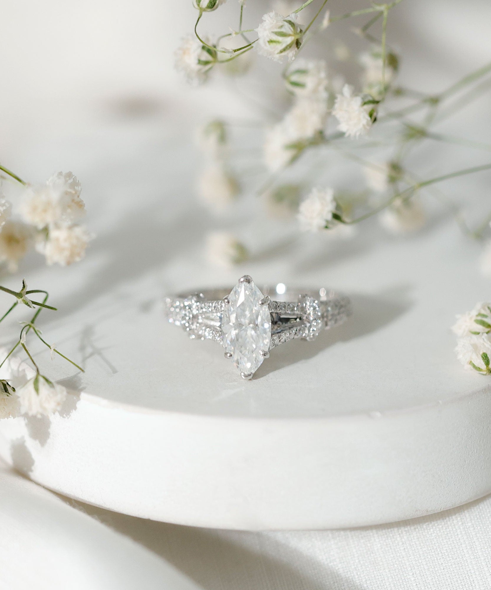 1 Carat Marquise Cut Lab Grown Diamond Split Shank Engagement Ring with IGI Certificate