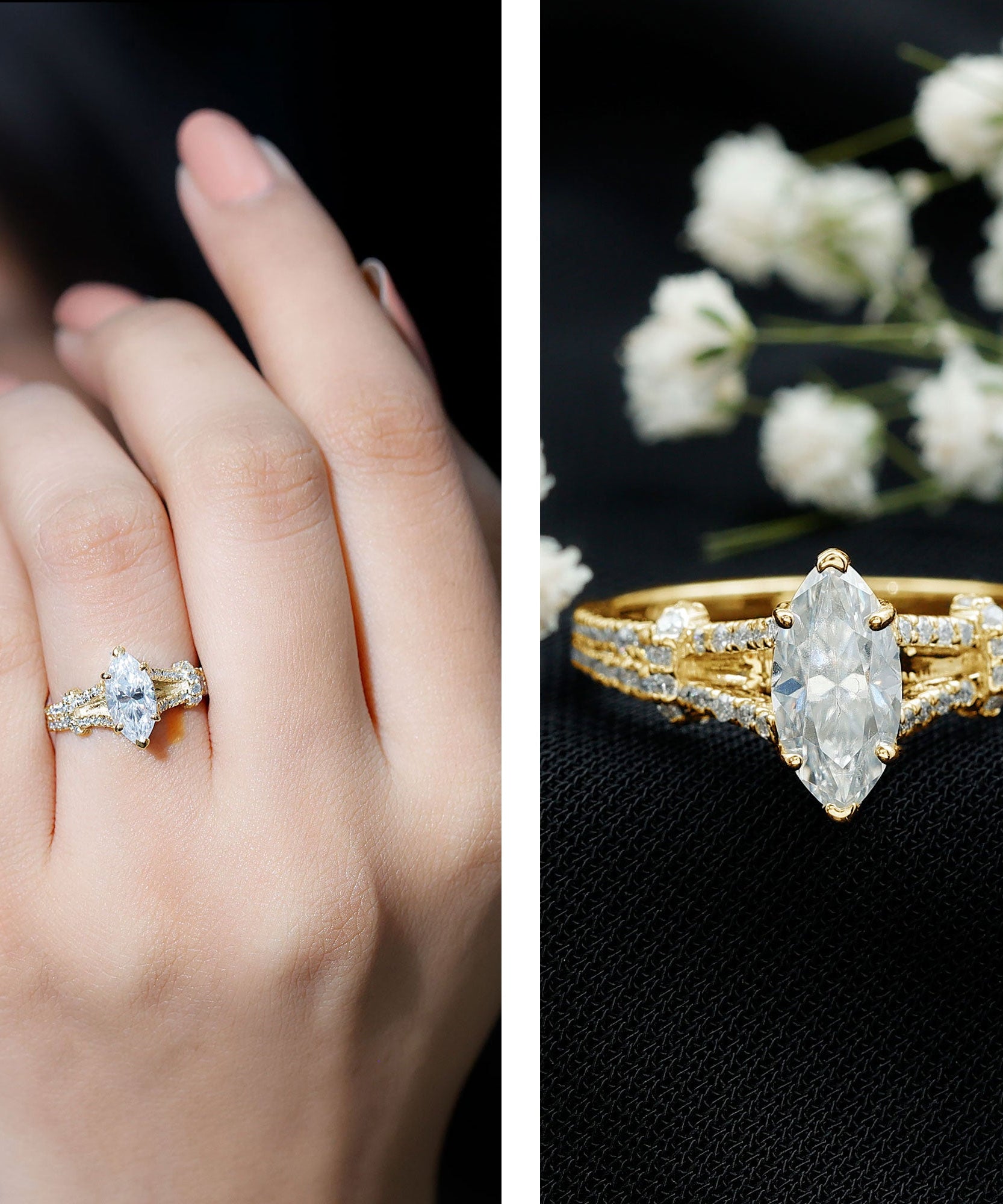 1 Carat Marquise Cut Lab Grown Diamond Split Shank Engagement Ring with IGI Certificate
