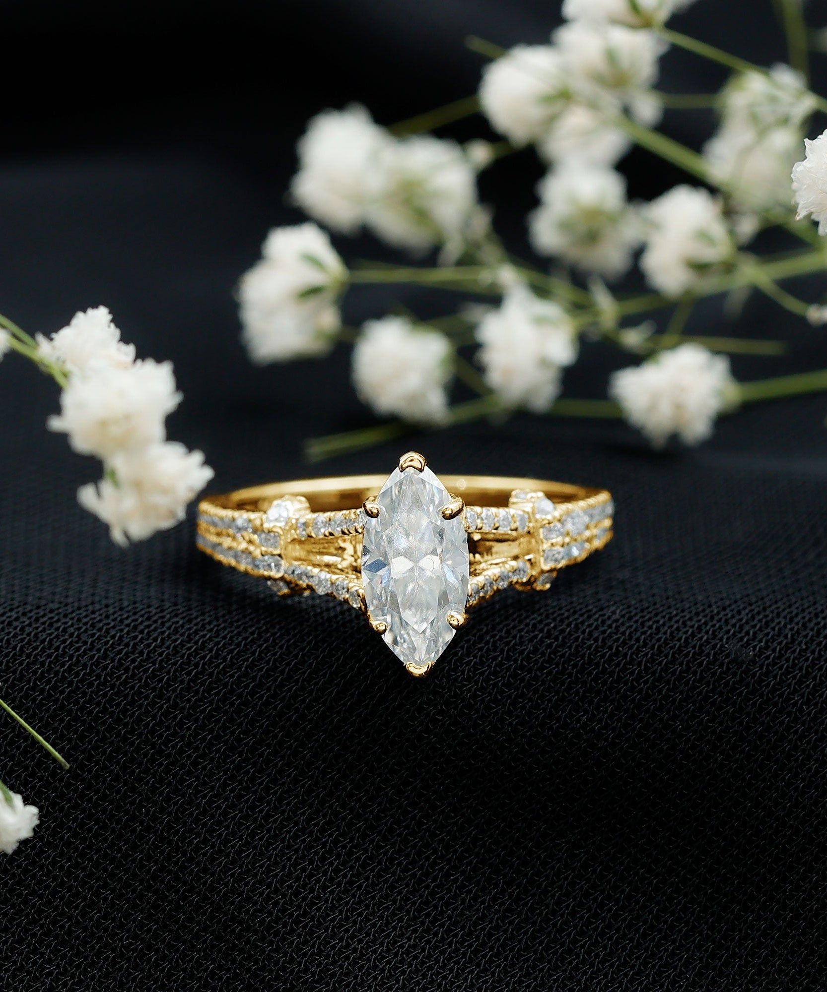 1 Carat Marquise Cut Lab Grown Diamond Split Shank Engagement Ring with IGI Certificate