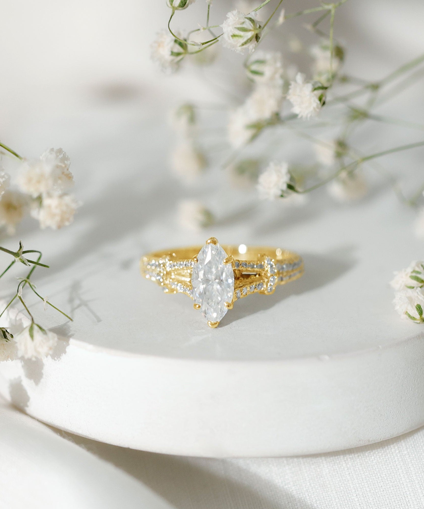 1 Carat Marquise Cut Lab Grown Diamond Split Shank Engagement Ring with IGI Certificate