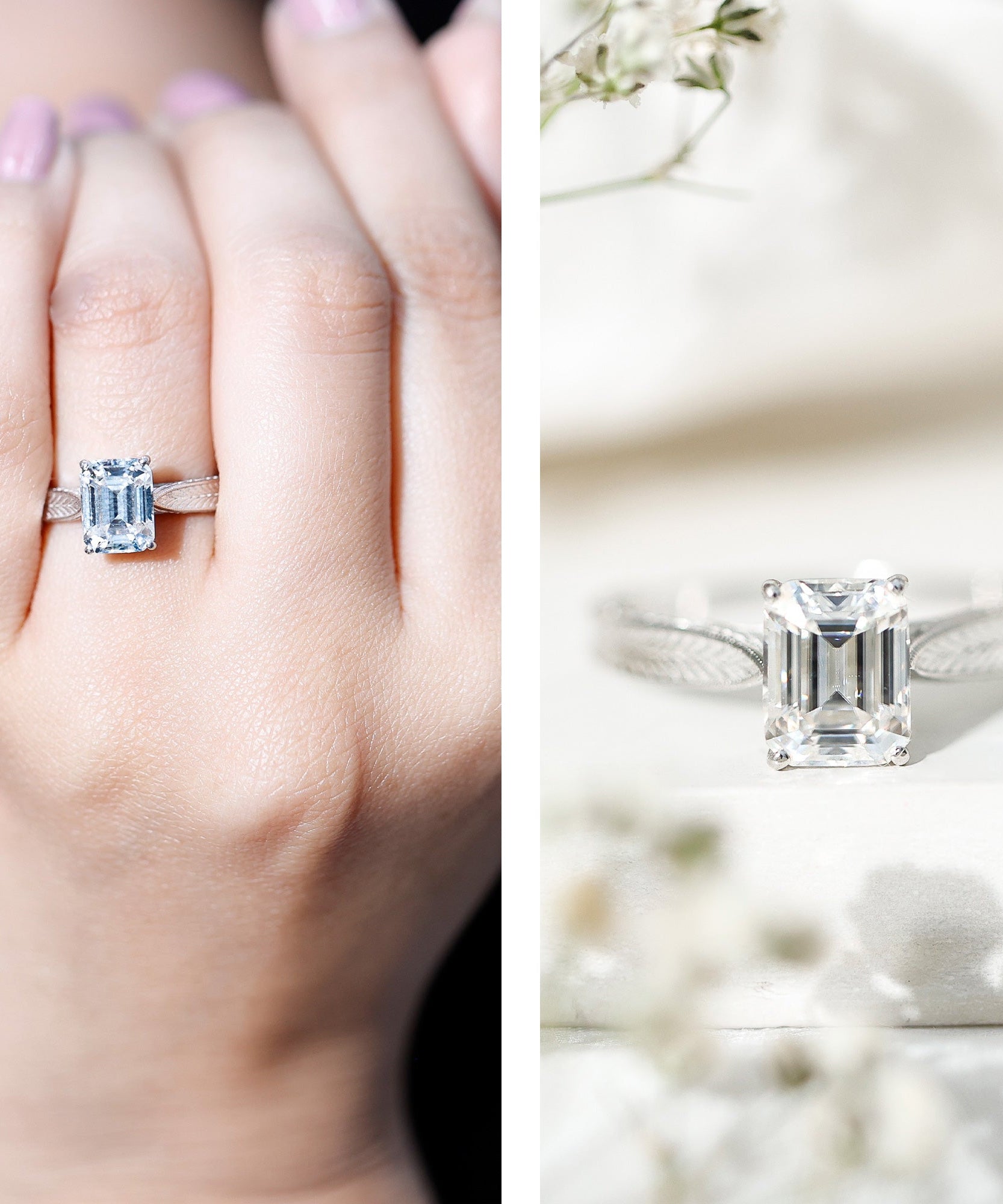 Ethically Sourced 3 Carat Lab Grown Diamond Emerald Cut Engagement Ring IGI Certified