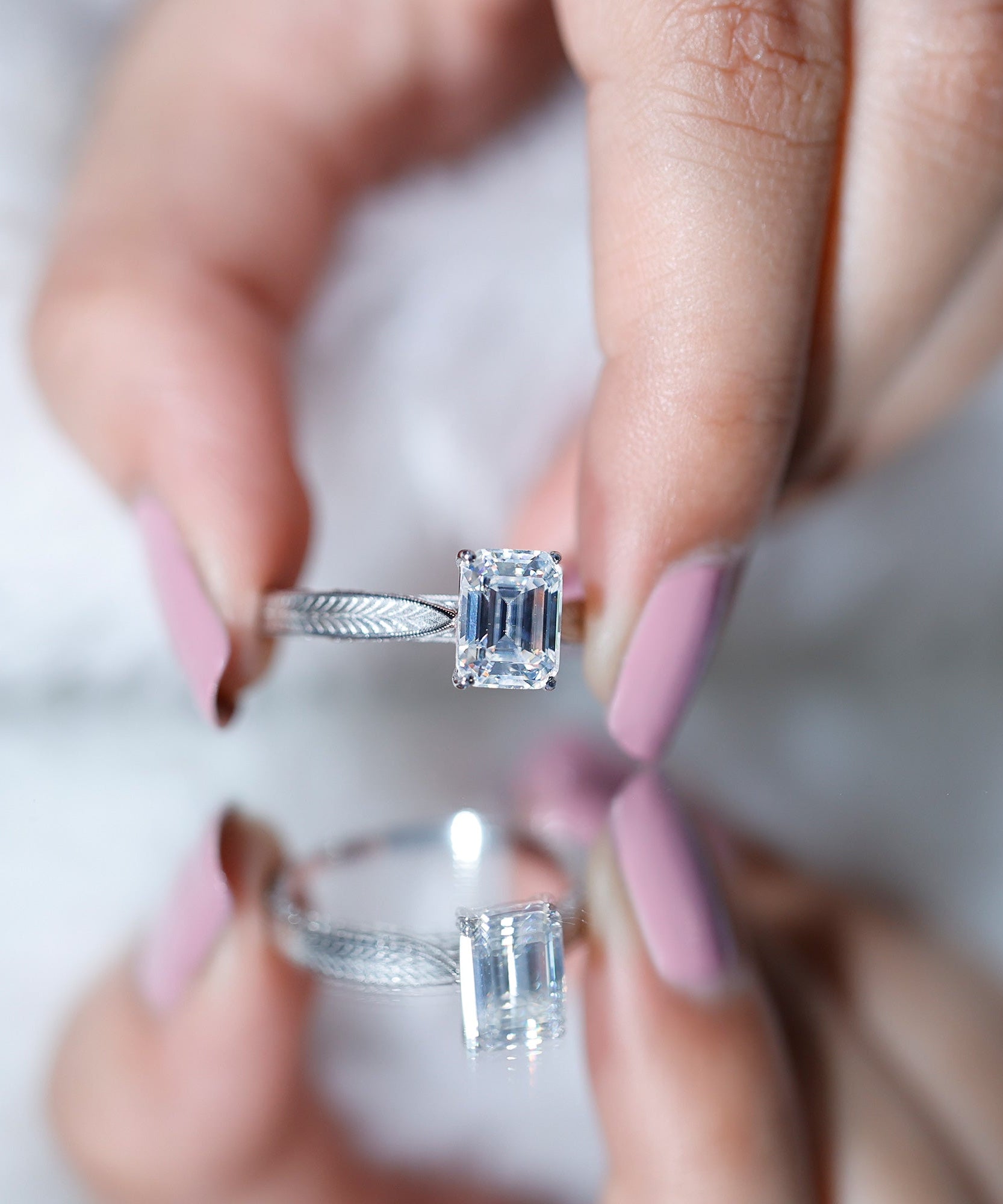 Ethically Sourced 3 Carat Lab Grown Diamond Emerald Cut Engagement Ring IGI Certified