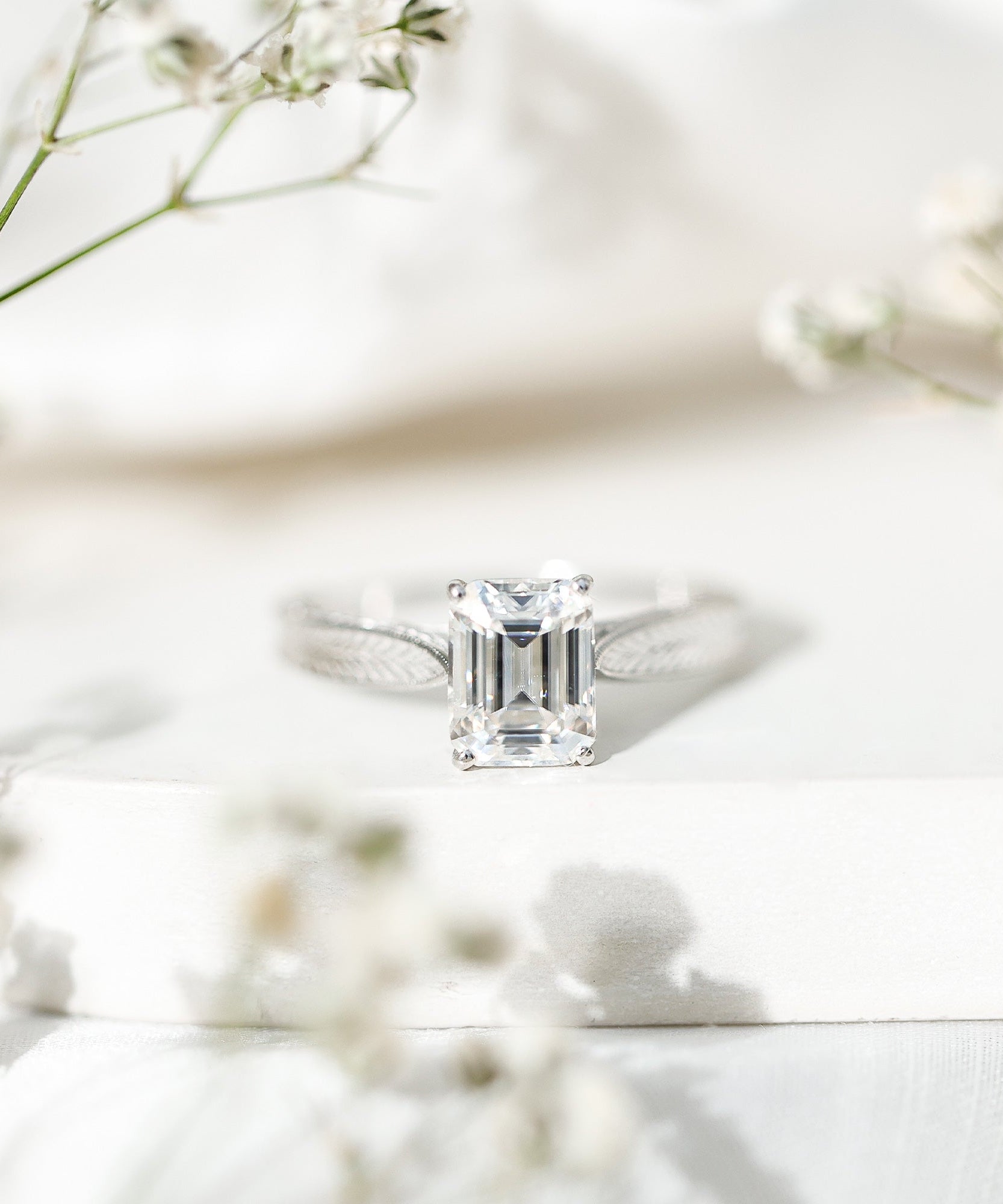 Ethically Sourced 3 Carat Lab Grown Diamond Emerald Cut Engagement Ring IGI Certified
