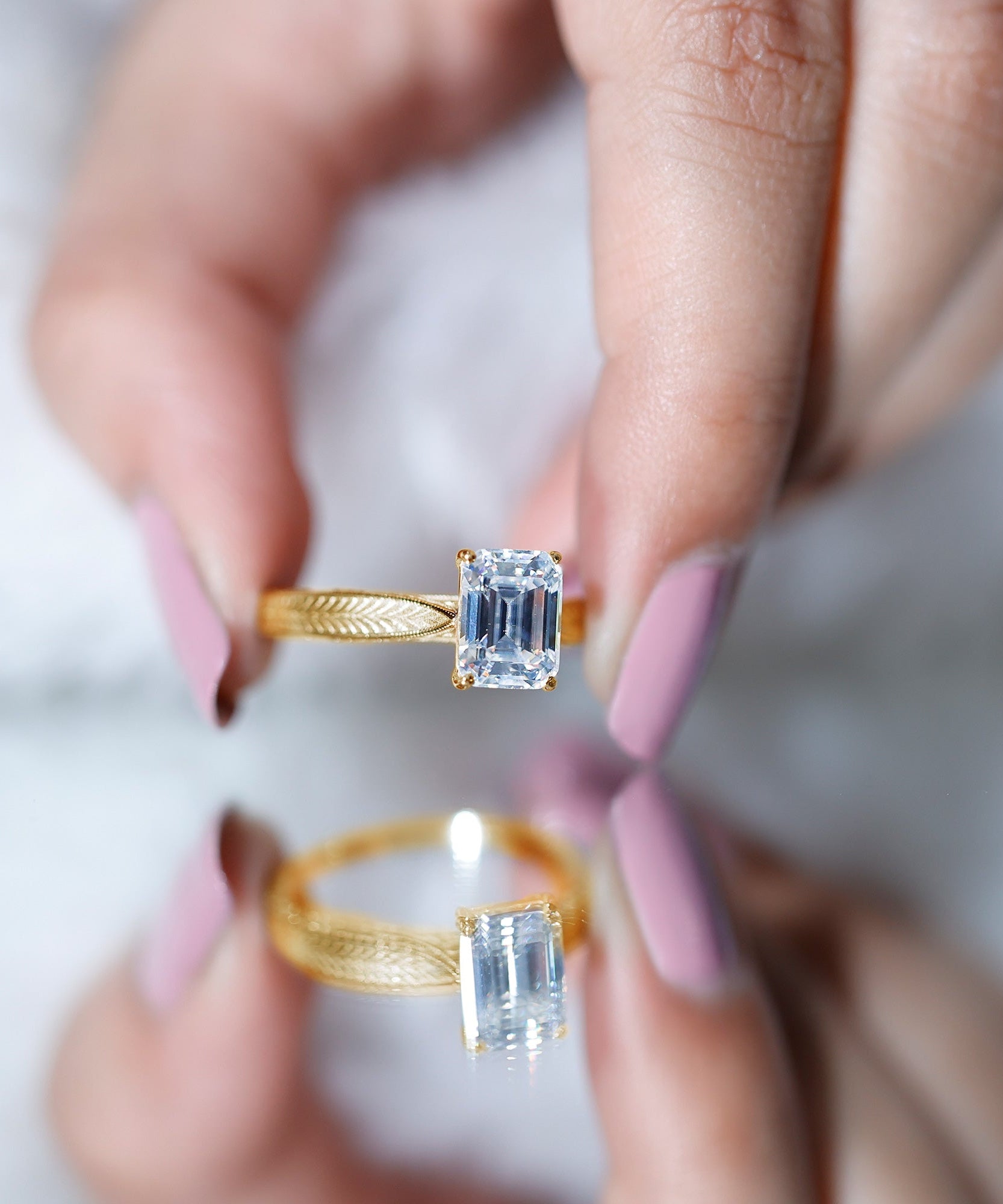 Ethically Sourced 3 Carat Lab Grown Diamond Emerald Cut Engagement Ring IGI Certified