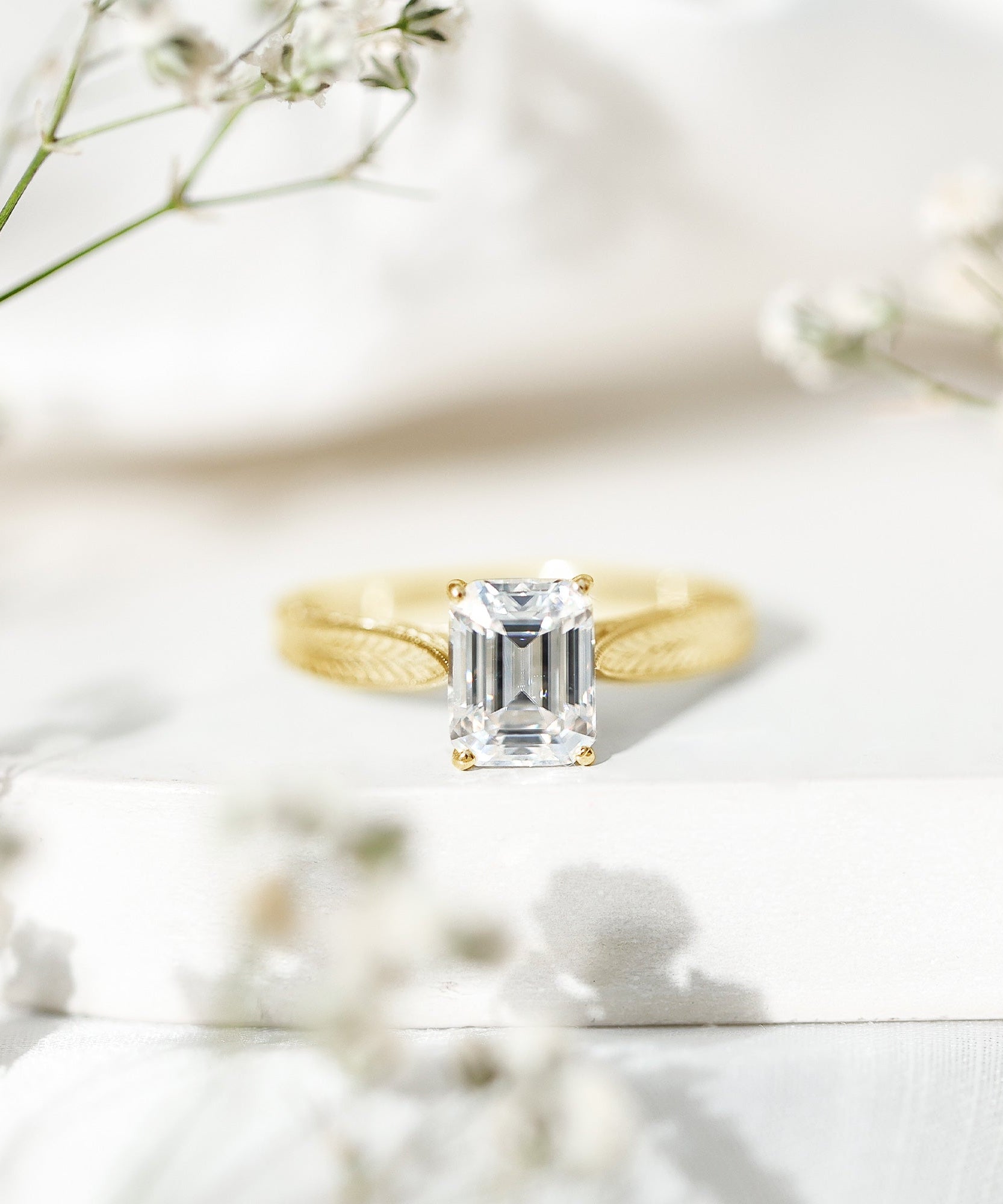 Ethically Sourced 3 Carat Lab Grown Diamond Emerald Cut Engagement Ring IGI Certified