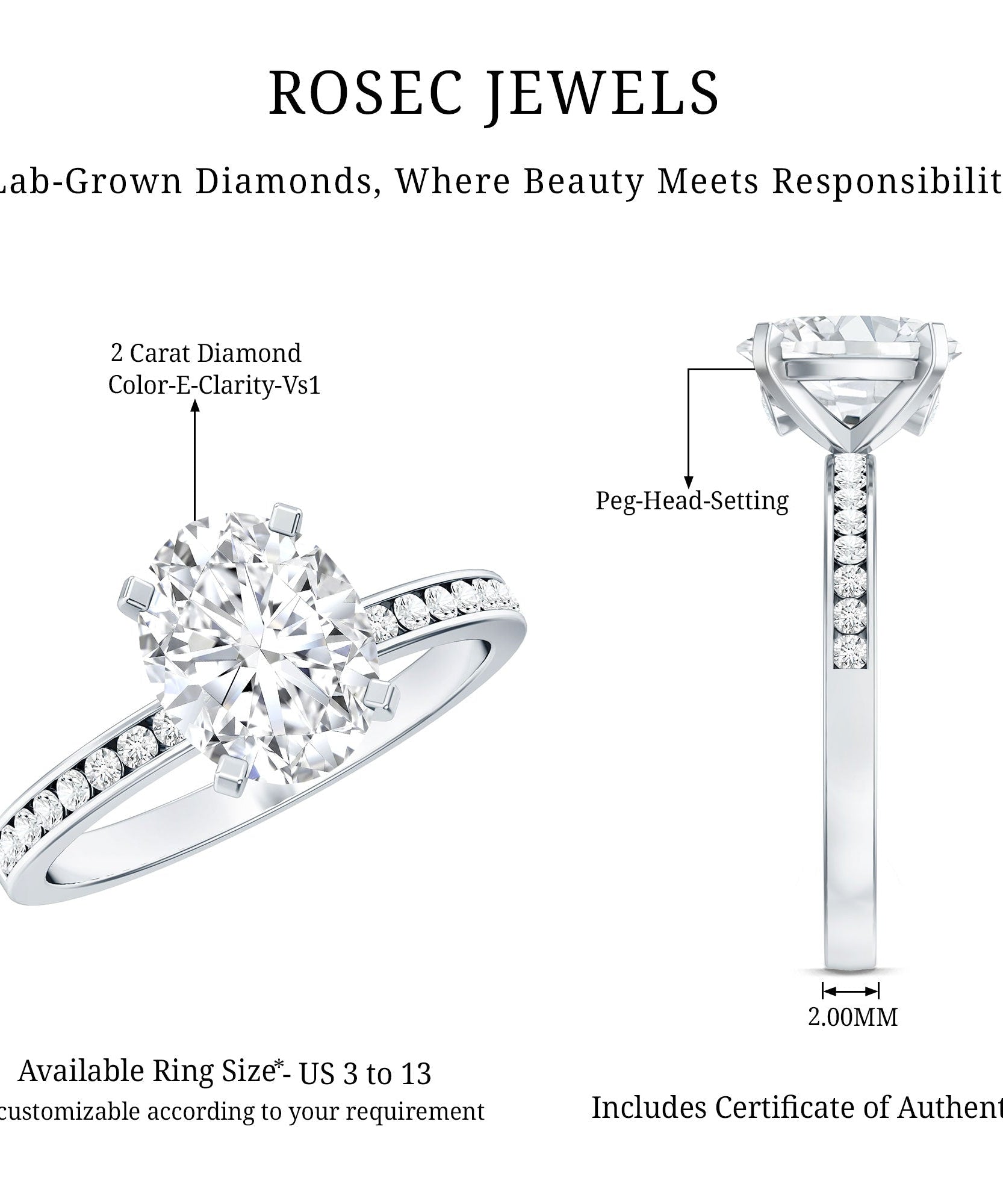 IGI Certified 2 Carat Lab Grown Diamond Oval Engagement Ring With Side Stones
