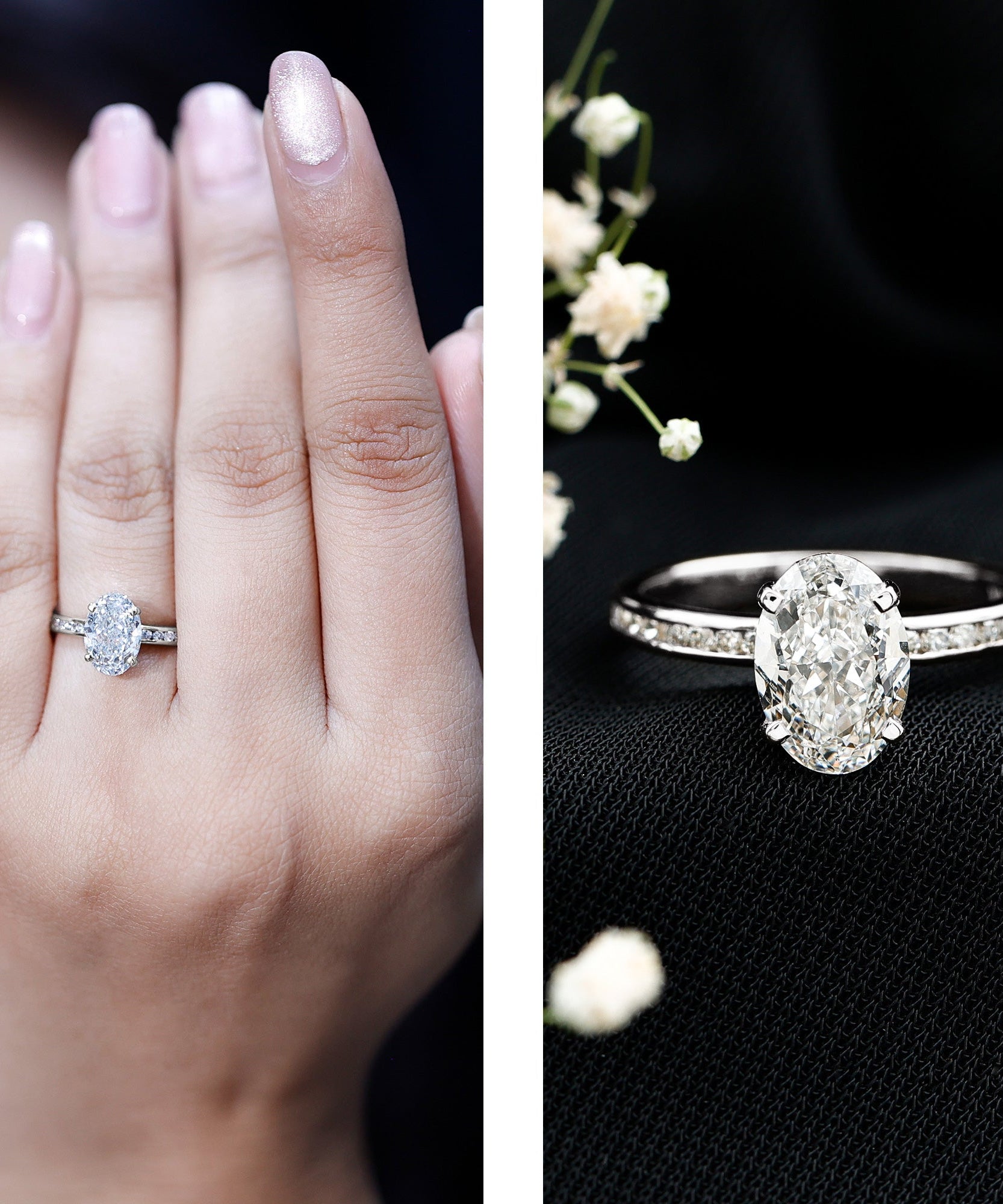 IGI Certified 2 Carat Lab Grown Diamond Oval Engagement Ring With Side Stones