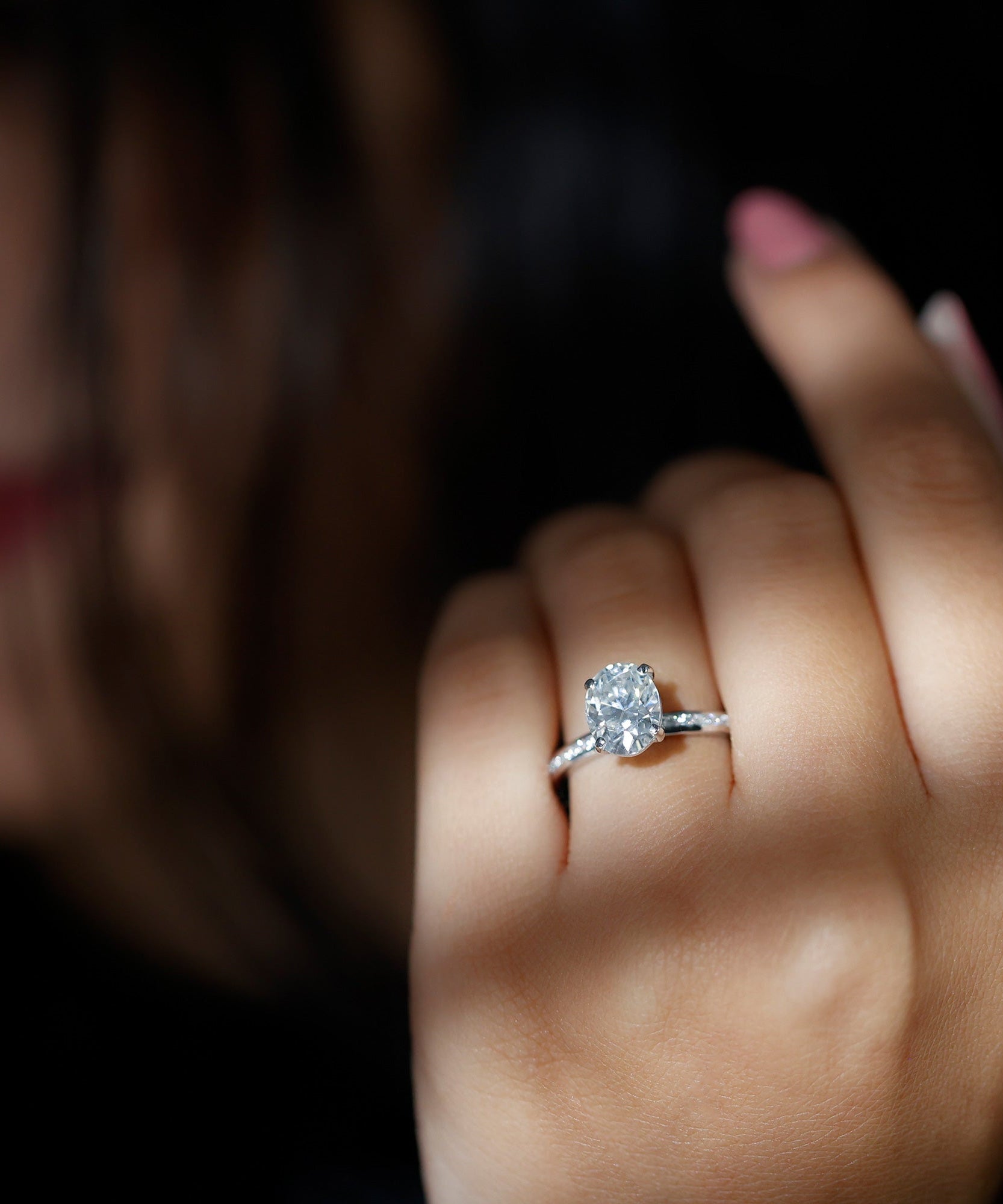 IGI Certified 2 Carat Lab Grown Diamond Oval Engagement Ring With Side Stones