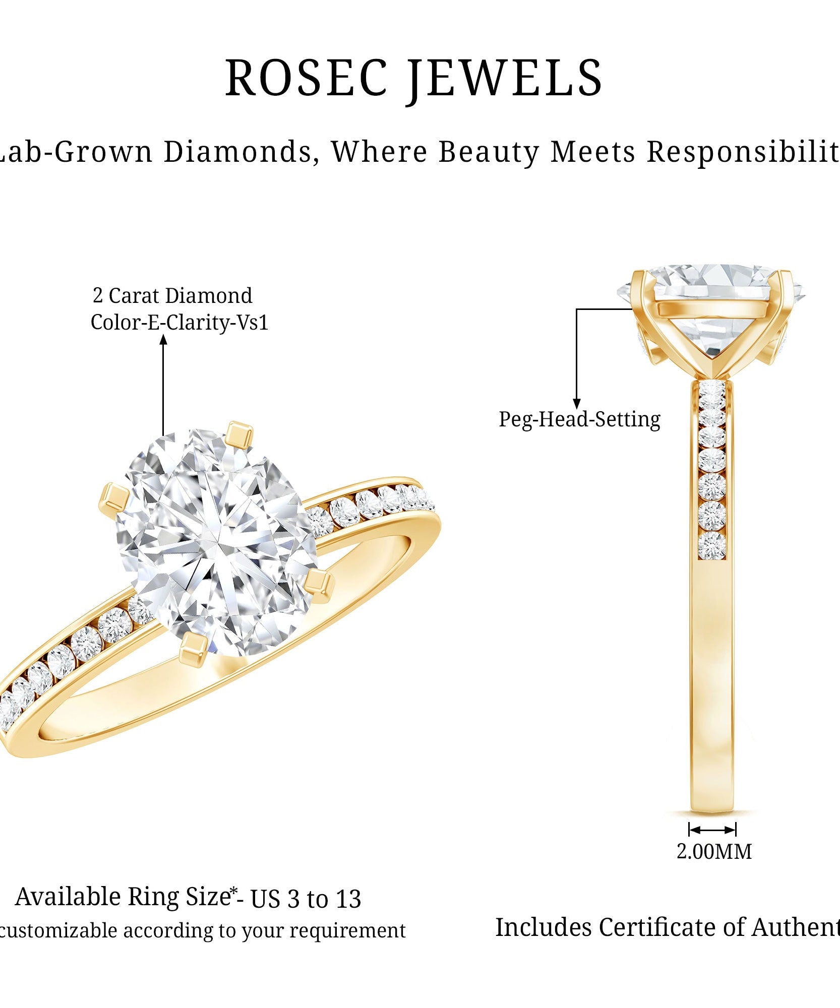 IGI Certified 2 Carat Lab Grown Diamond Oval Engagement Ring With Side Stones