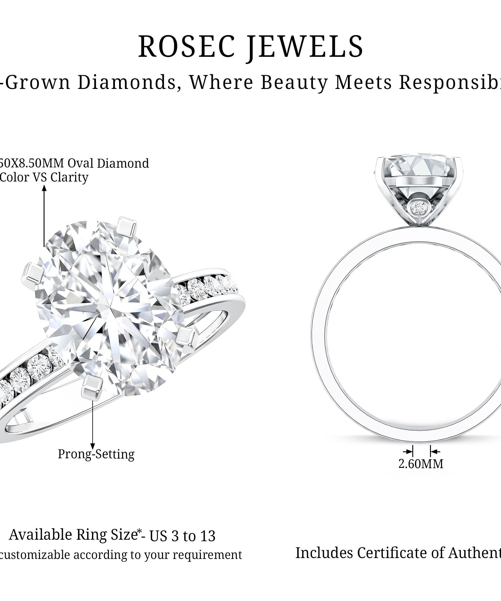IGI Certified 3 Carat Lab Grown Diamond Oval Engagement Ring for Women