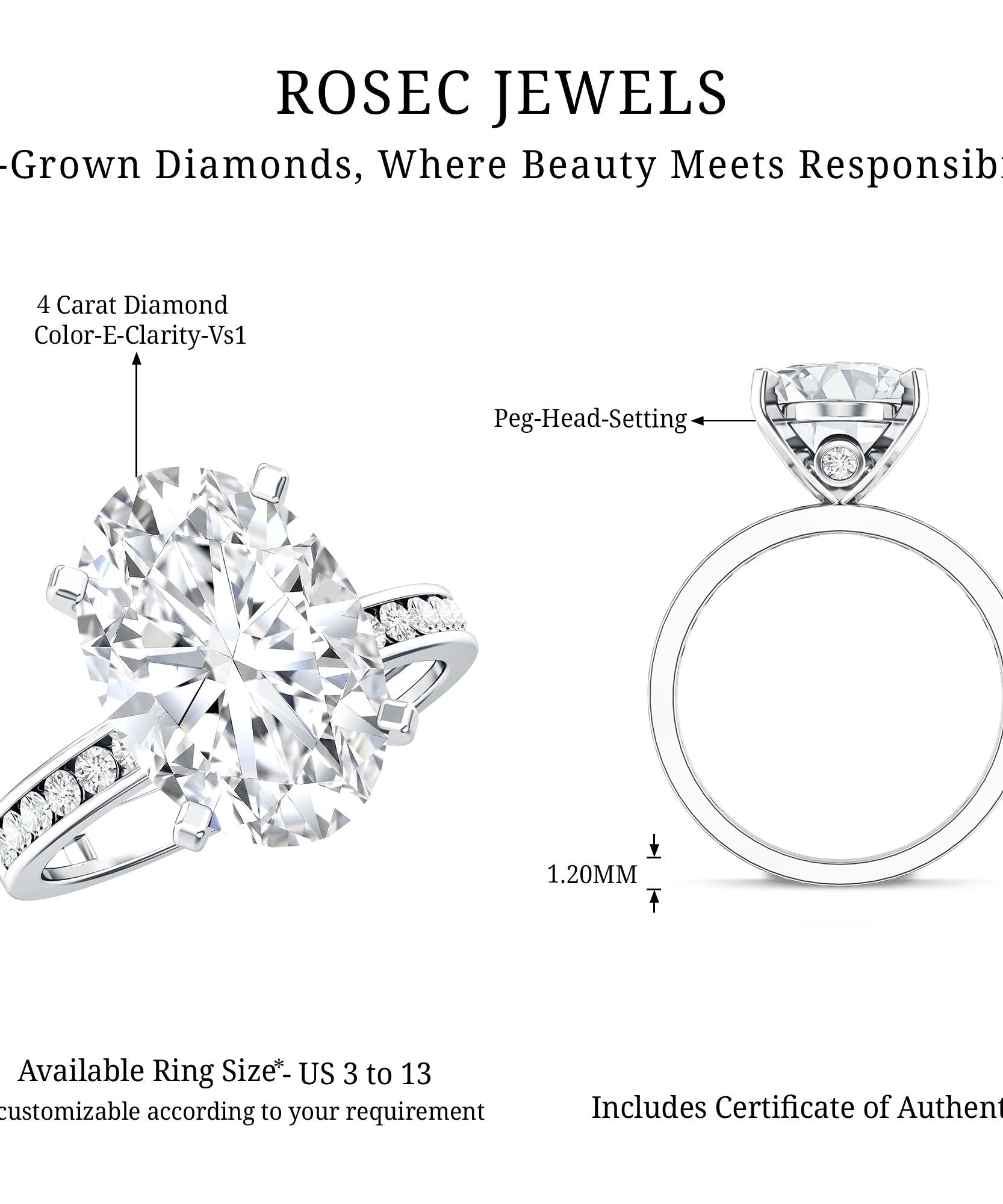 4 Carat Oval Shaped Lab Grown Diamond Huge Engagement Ring with IGI Certificate