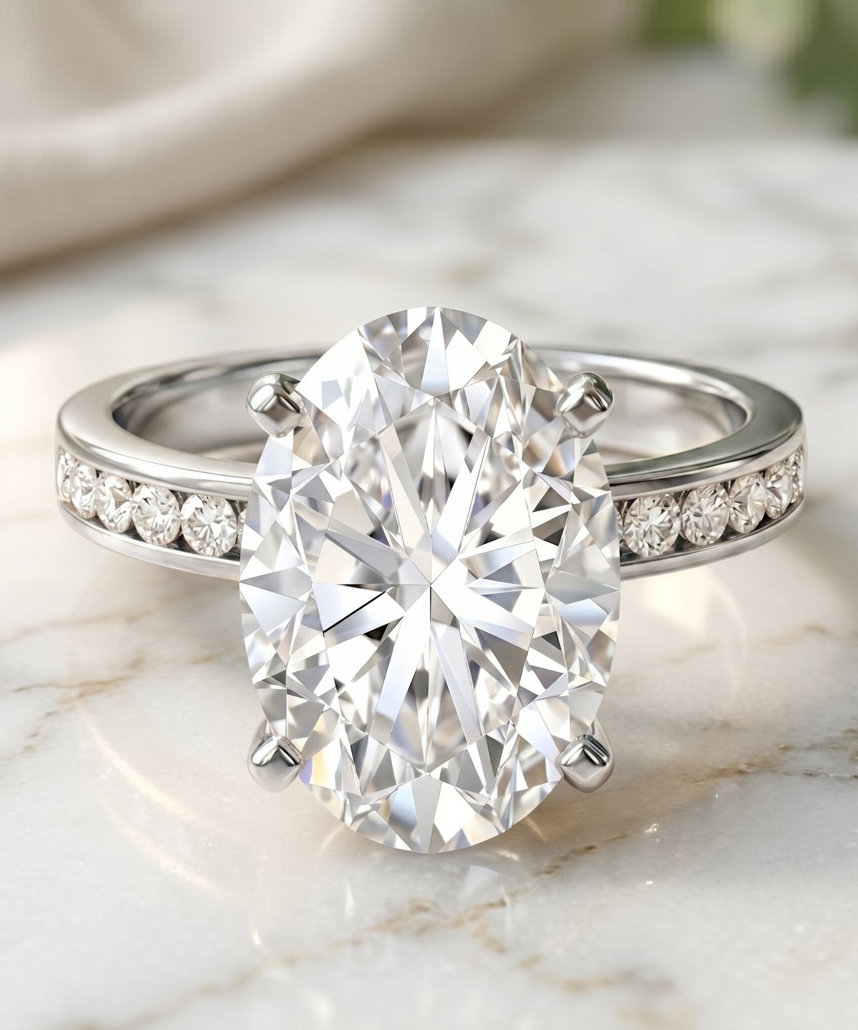 4 Carat Oval Shaped Lab Grown Diamond Huge Engagement Ring with IGI Certificate