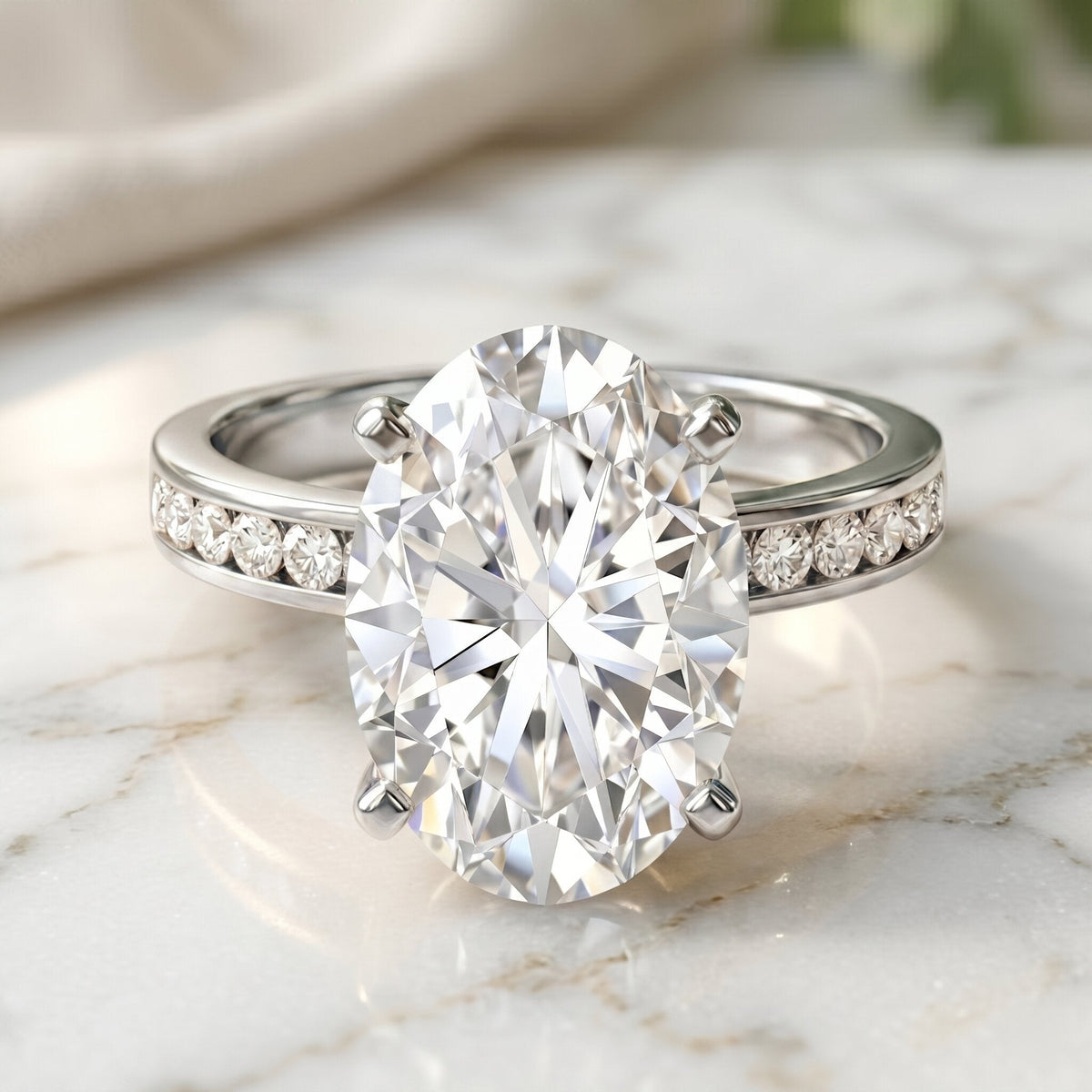 4 Carat Oval Shaped Lab Grown Diamond Huge Engagement Ring with IGI Certificate