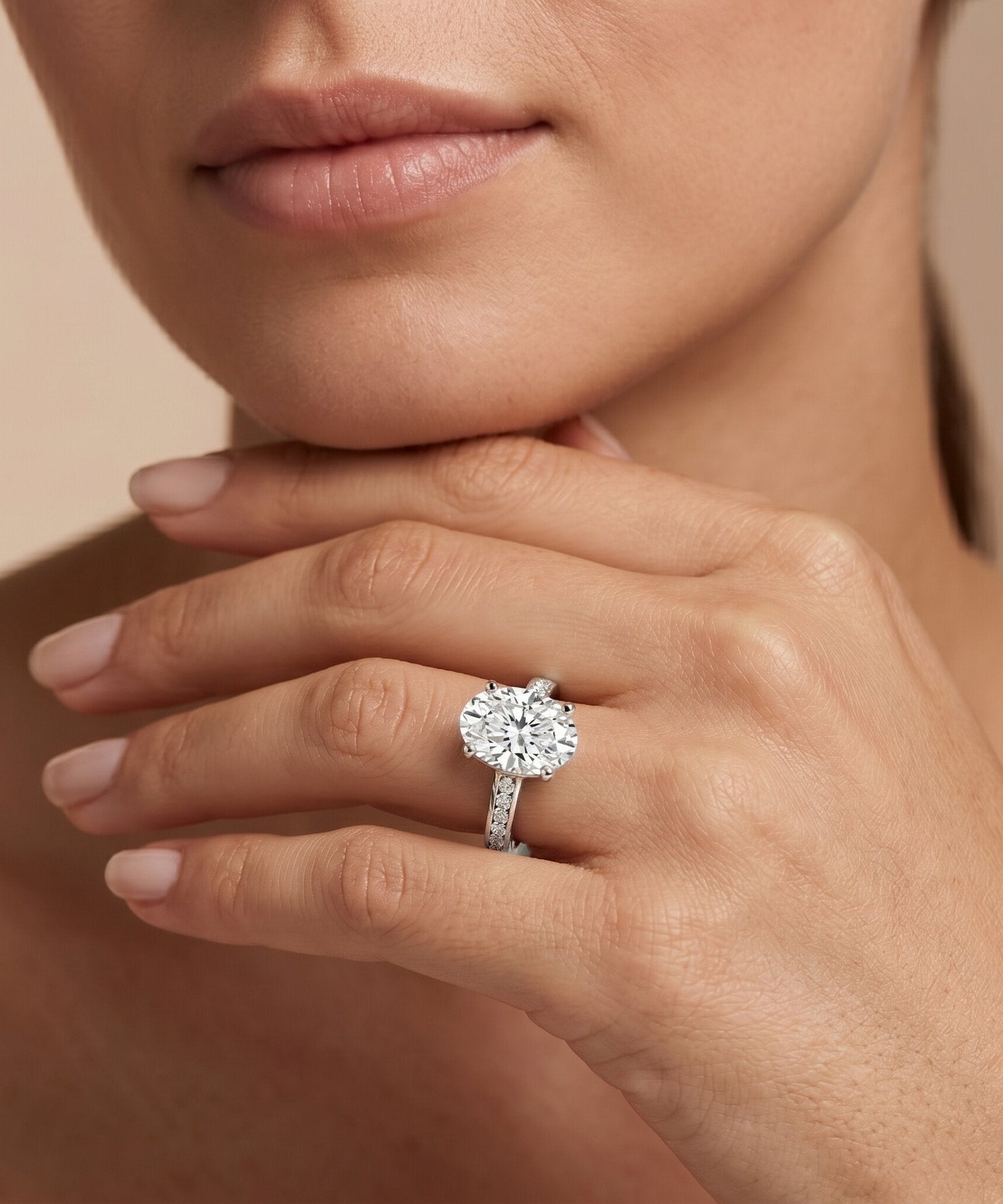 4 Carat Oval Shaped Lab Grown Diamond Huge Engagement Ring with IGI Certificate