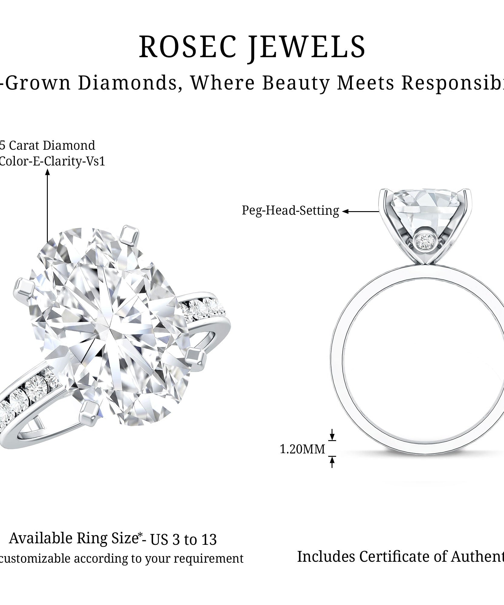 Oval Cut 5 Carat Lab Grown Diamond Big Engagement Ring with IGI Certificate