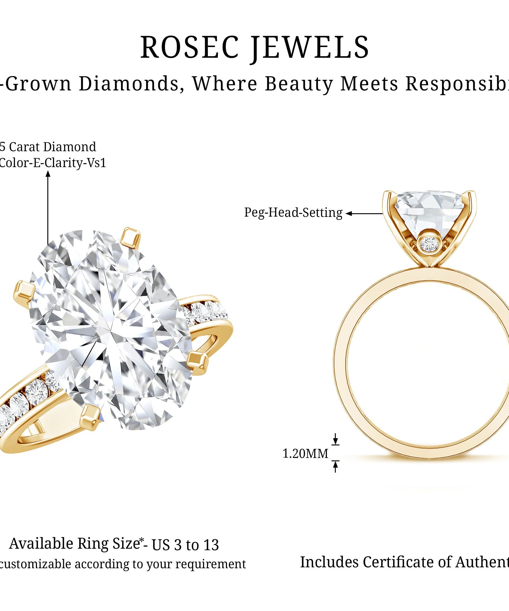 Oval Cut 5 Carat Lab Grown Diamond Big Engagement Ring with IGI Certificate