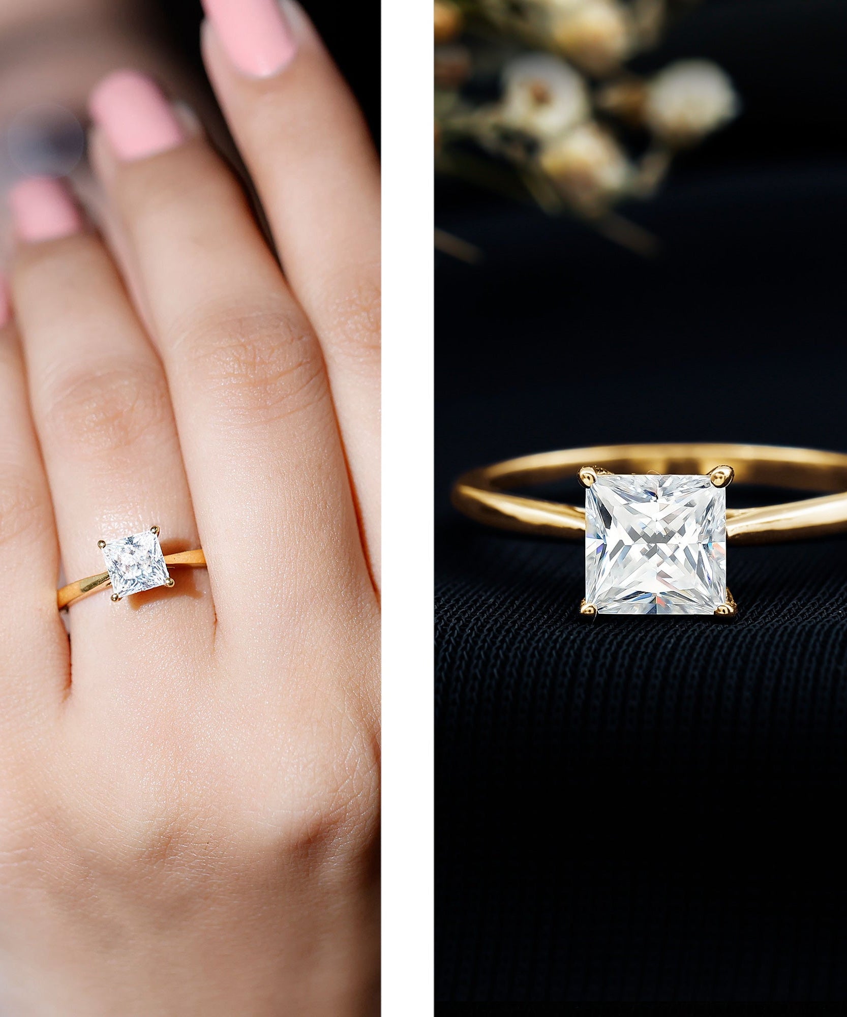 Solitaire 1 Carat Princess Cut Lab Grown Diamond Engagement Ring with IGI Certificate