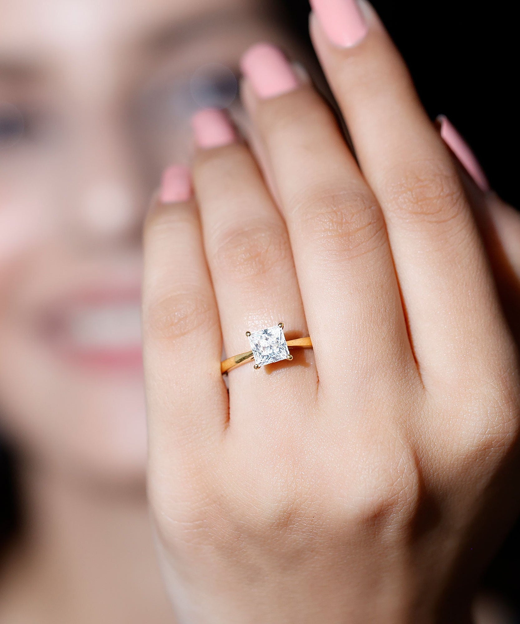 Solitaire 1 Carat Princess Cut Lab Grown Diamond Engagement Ring with IGI Certificate