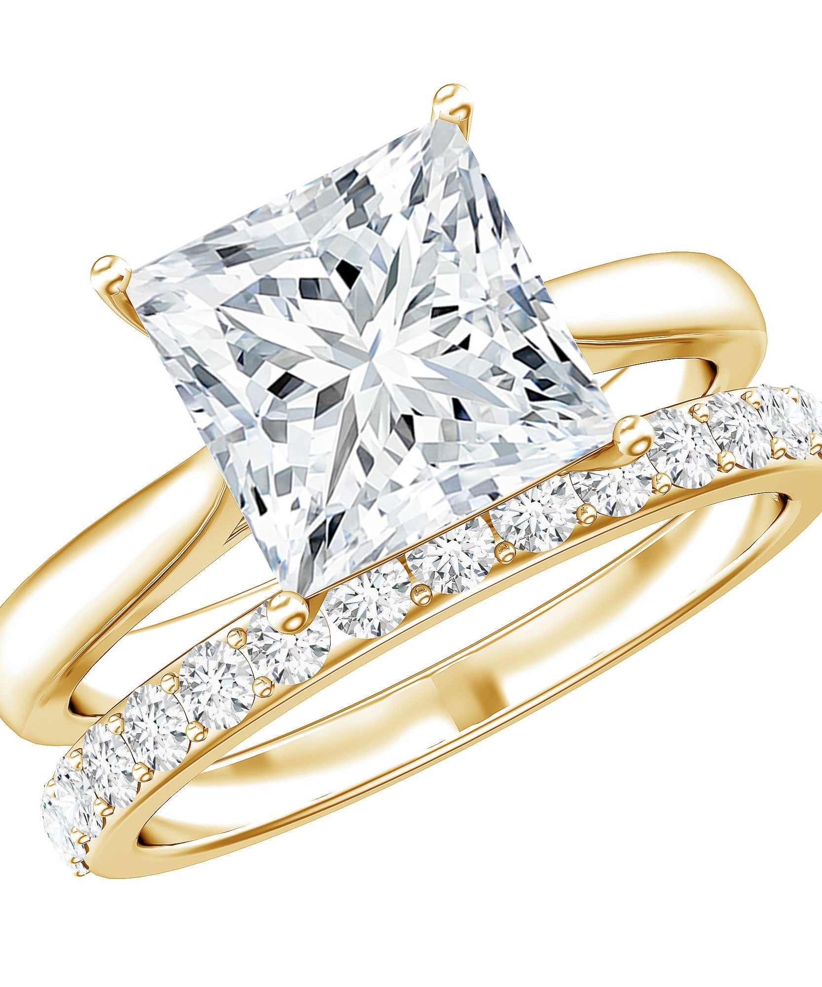 IGI Certified 2 Carat Lab Grown Diamond Princess Cut Engagement Ring With Wedding Band