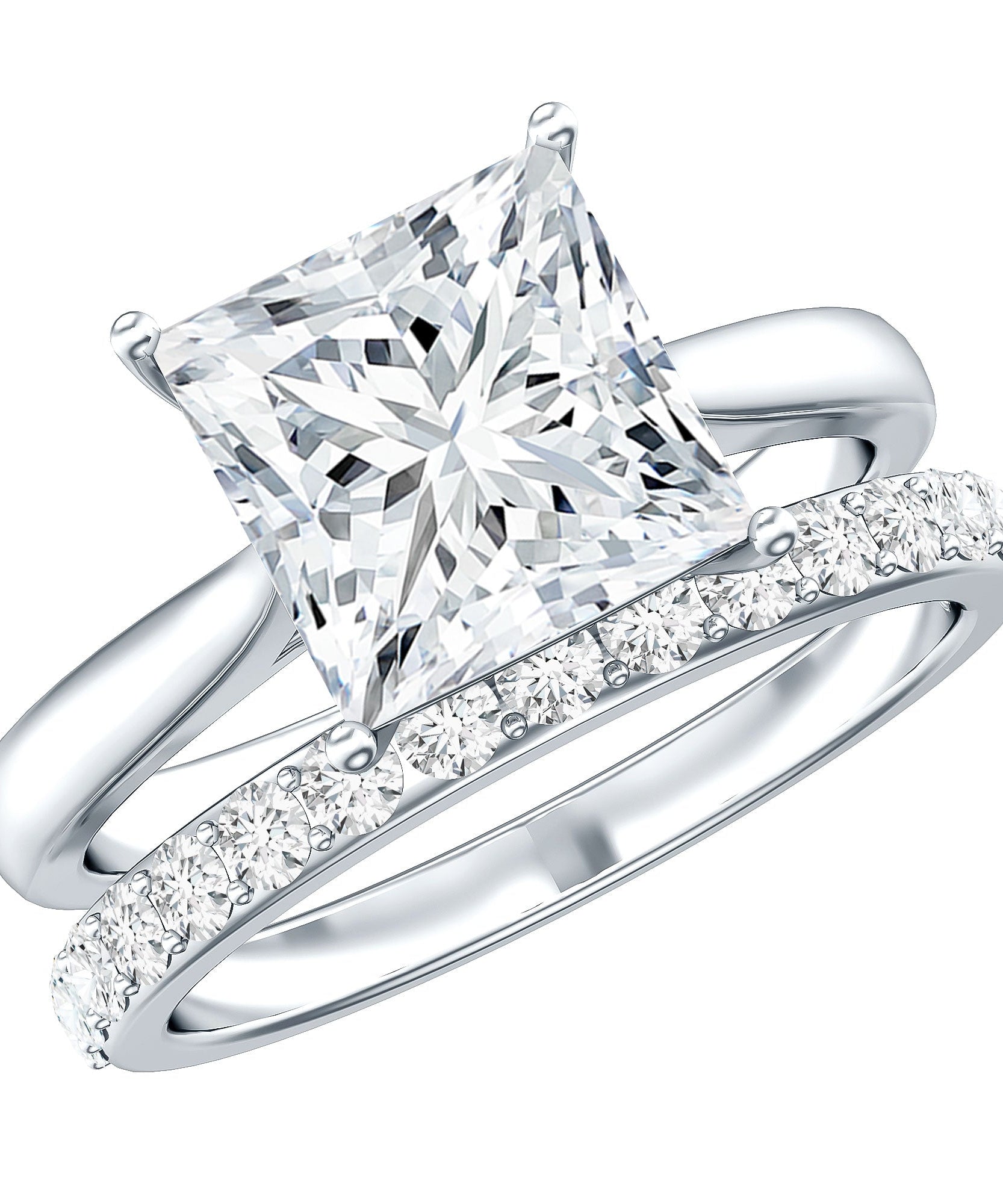 IGI Certified 3 Carat Lab Grown Diamond Princess Cut Wedding Ring Set for Women
