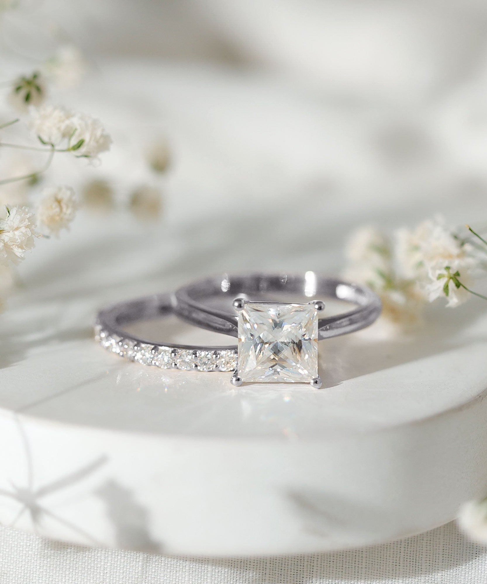 IGI Certified 3 Carat Lab Grown Diamond Princess Cut Wedding Ring Set for Women