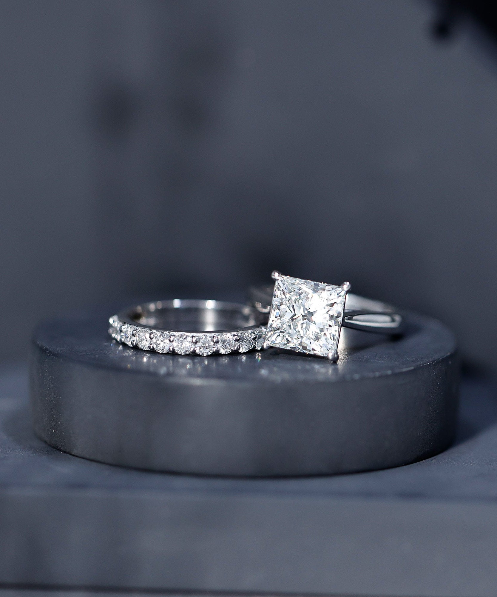 IGI Certified 4 Carat Princess Cut Lab Grown Diamond Solitaire Wedding Ring Set
