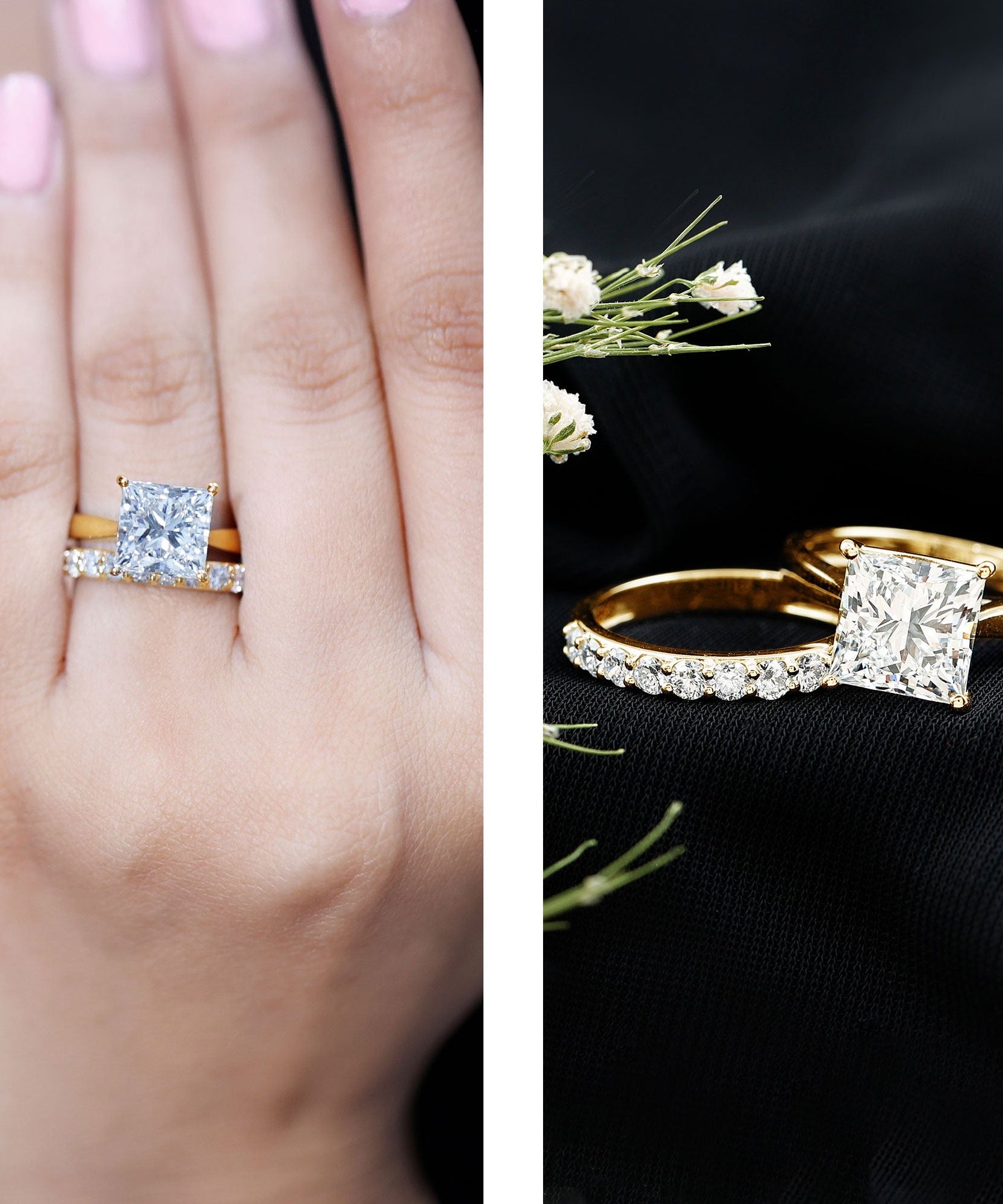 IGI Certified 4 Carat Princess Cut Lab Grown Diamond Solitaire Wedding Ring Set