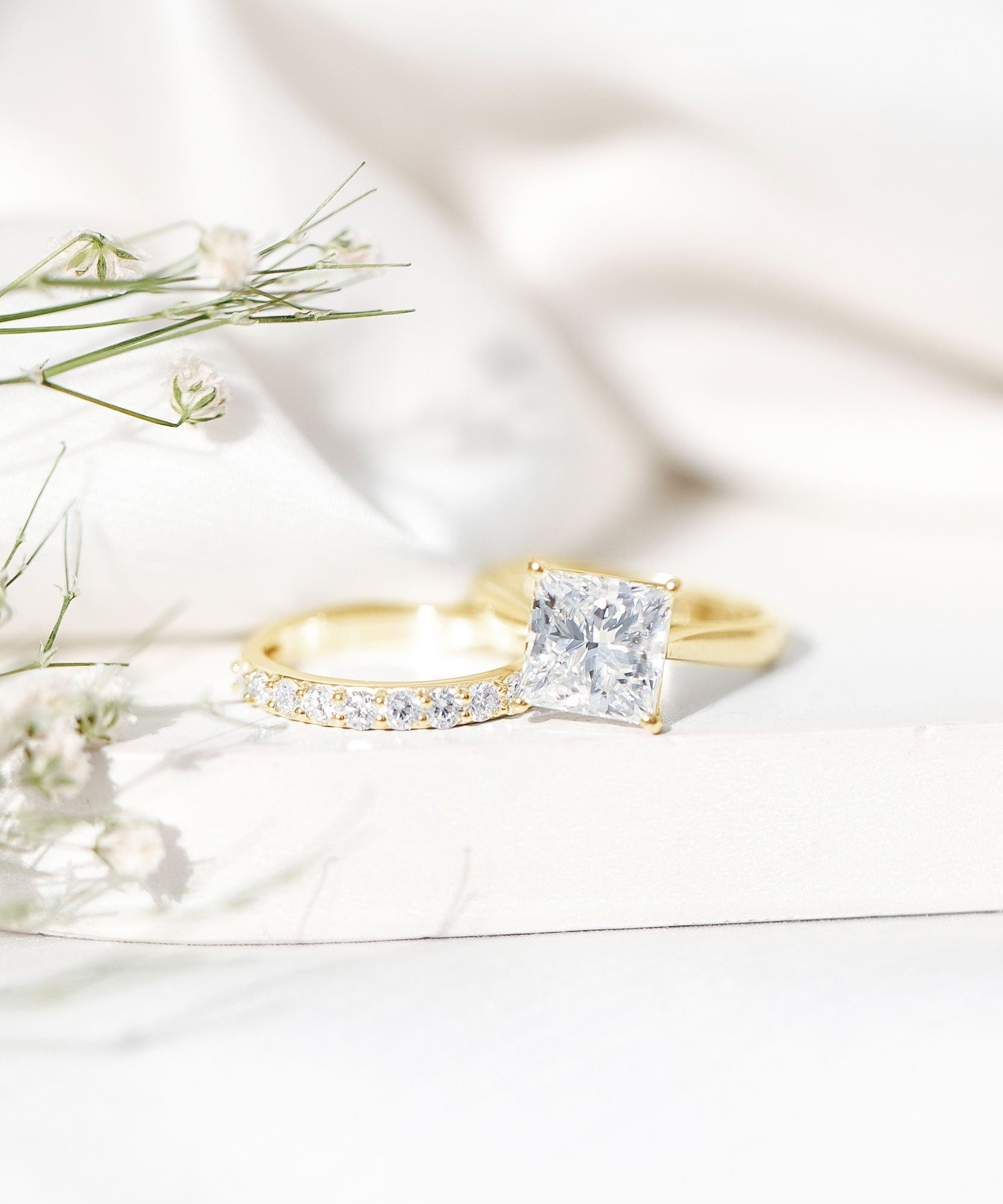 IGI Certified 4 Carat Princess Cut Lab Grown Diamond Solitaire Wedding Ring Set