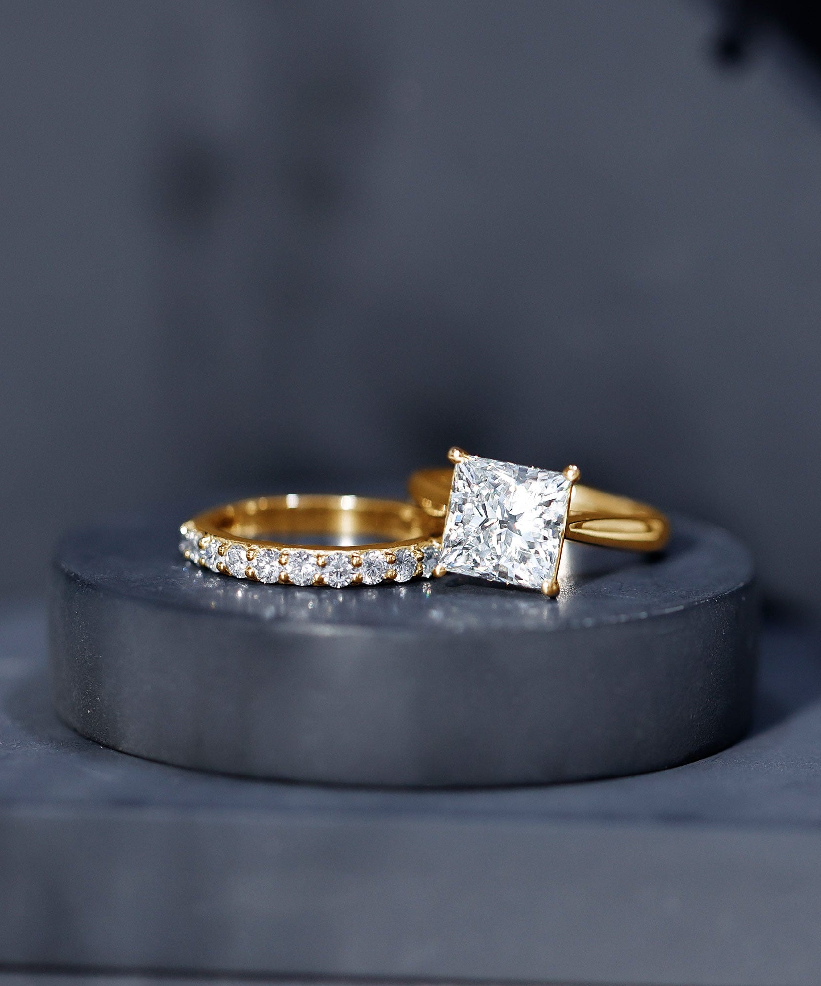 IGI Certified 4 Carat Princess Cut Lab Grown Diamond Solitaire Wedding Ring Set
