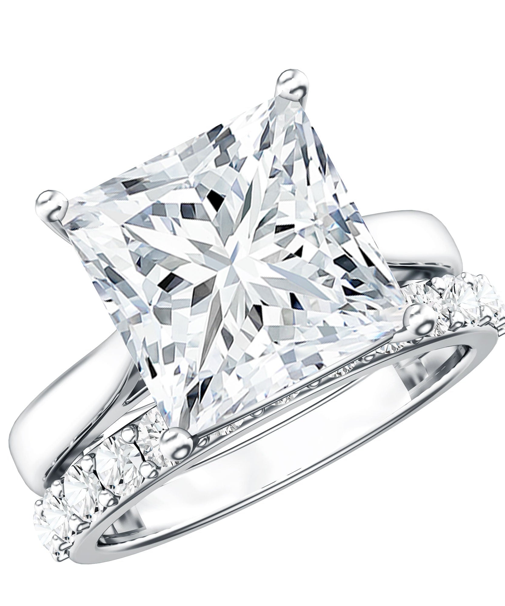 5 Carat Huge Lab Grown Diamond Princess Cut Engagement Ring Set with IGI Certificate
