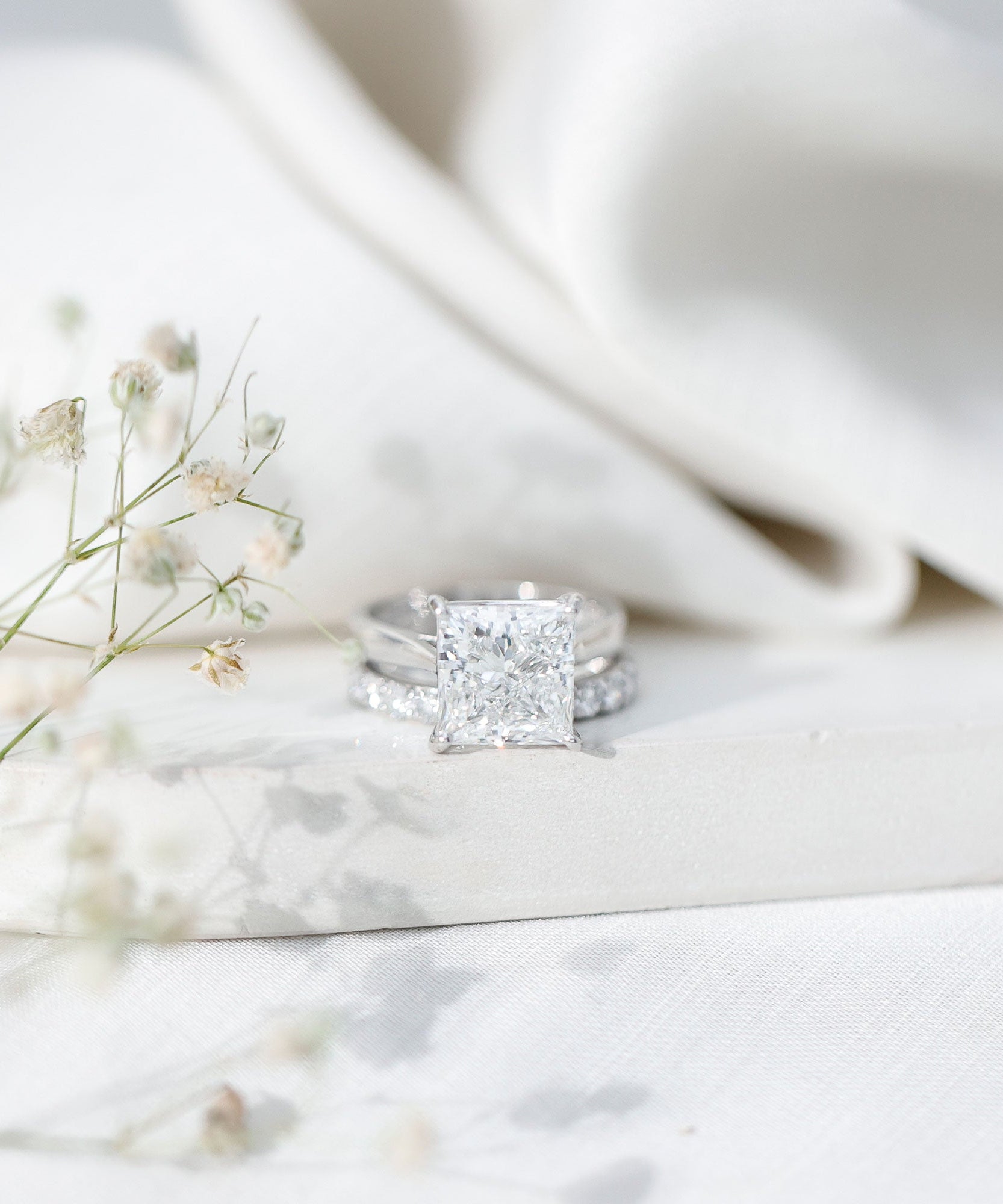 5 Carat Huge Lab Grown Diamond Princess Cut Engagement Ring Set with IGI Certificate