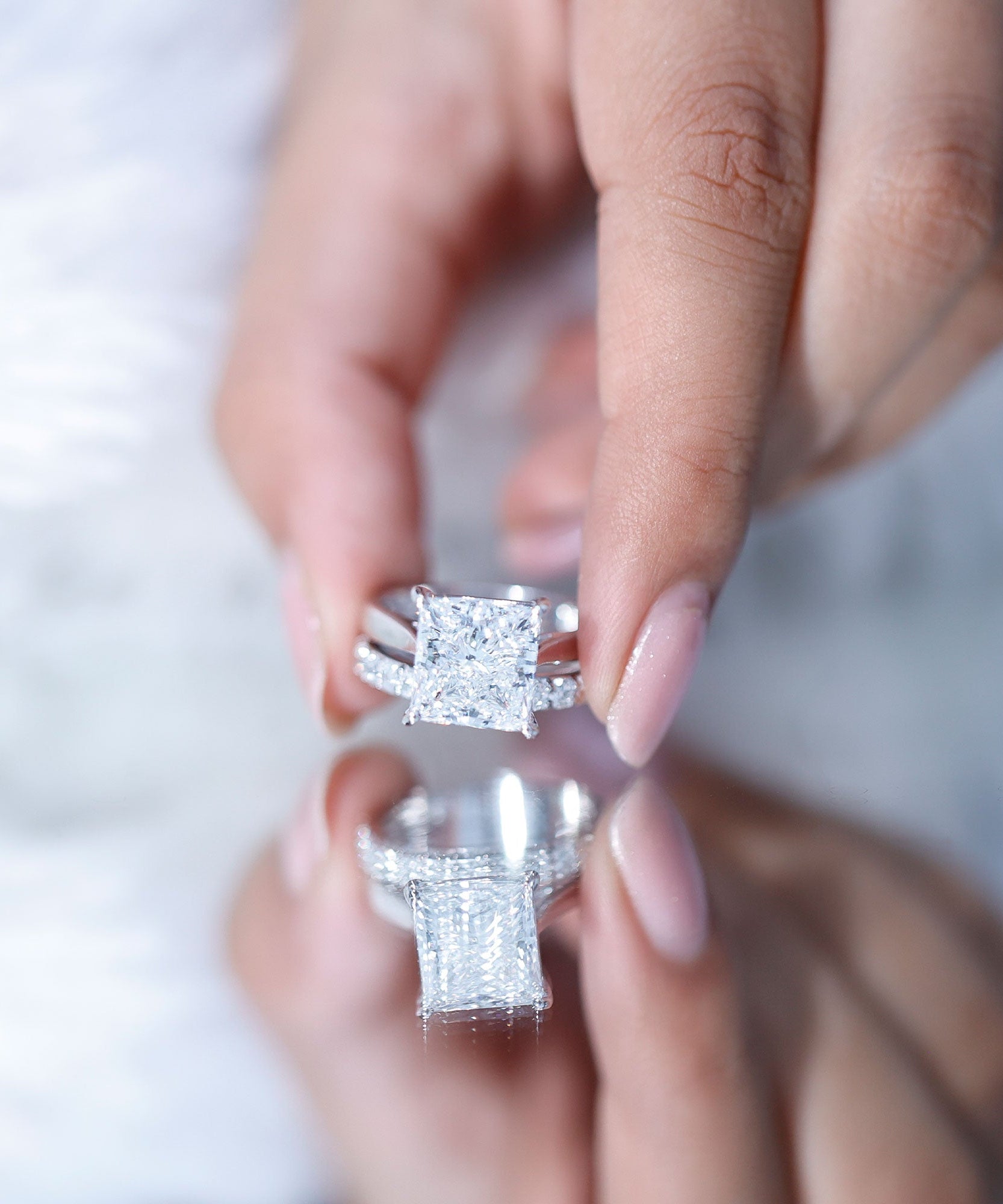 5 Carat Huge Lab Grown Diamond Princess Cut Engagement Ring Set with IGI Certificate
