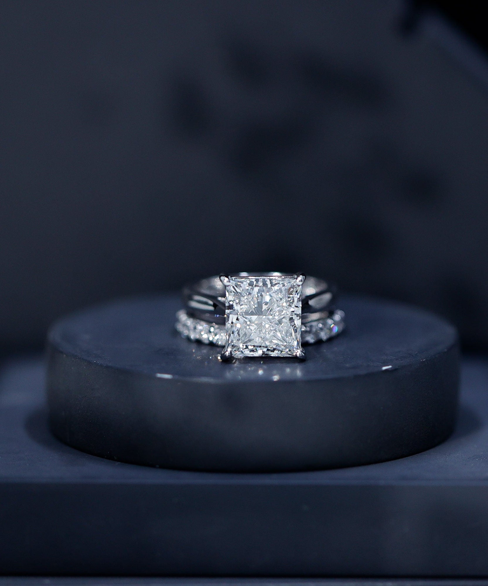 5 Carat Huge Lab Grown Diamond Princess Cut Engagement Ring Set with IGI Certificate