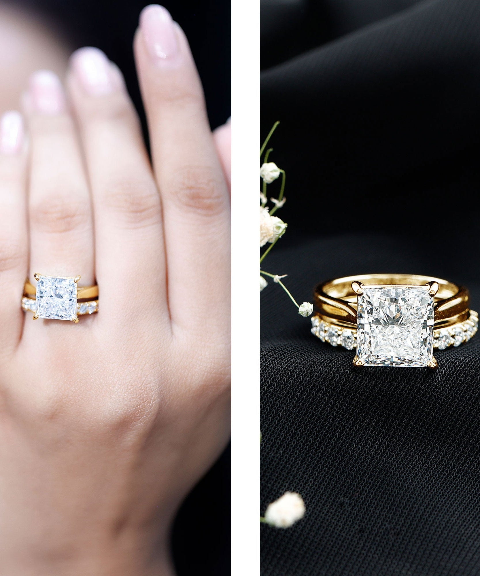 5 Carat Huge Lab Grown Diamond Princess Cut Engagement Ring Set with IGI Certificate