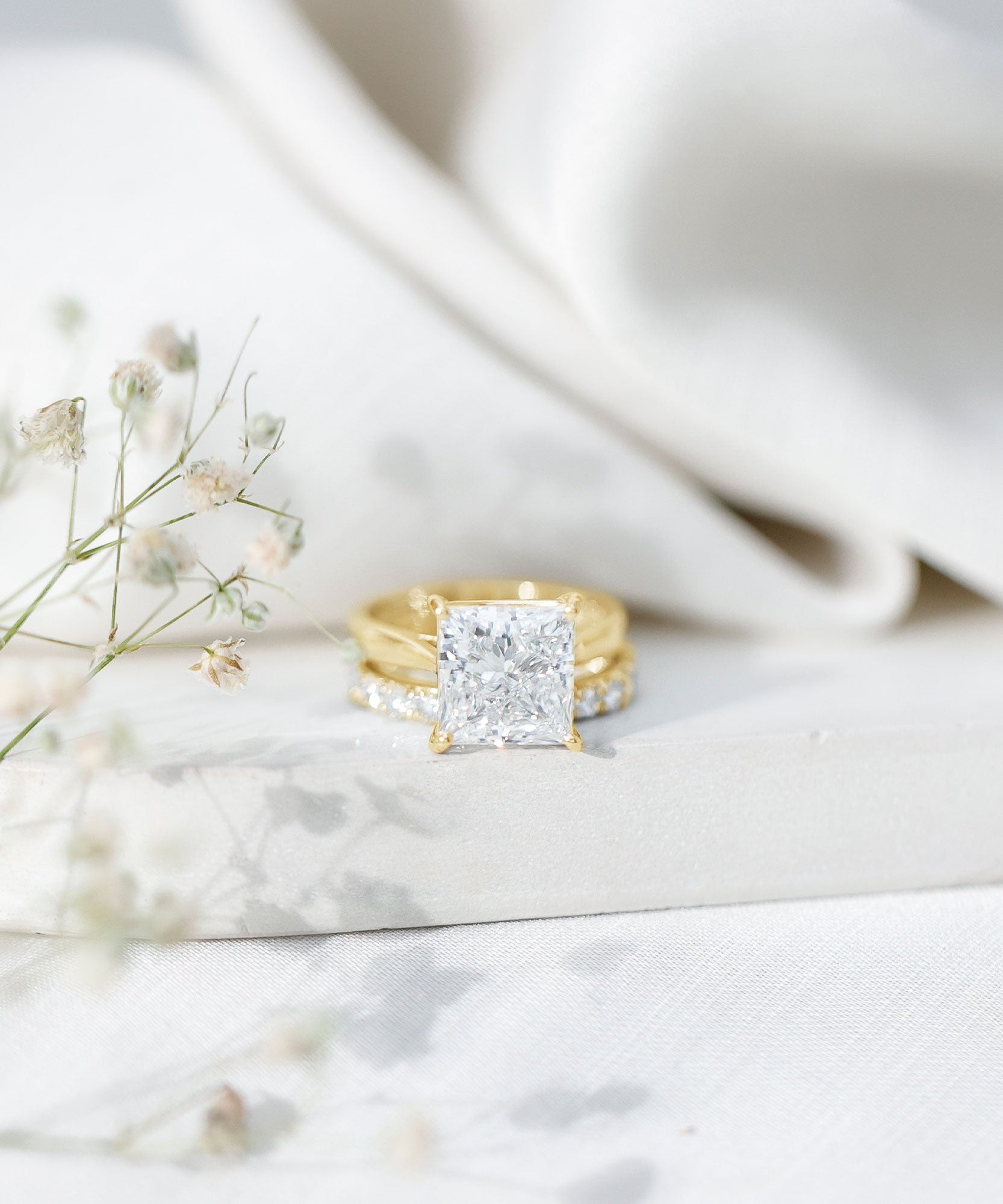 5 Carat Huge Lab Grown Diamond Princess Cut Engagement Ring Set with IGI Certificate