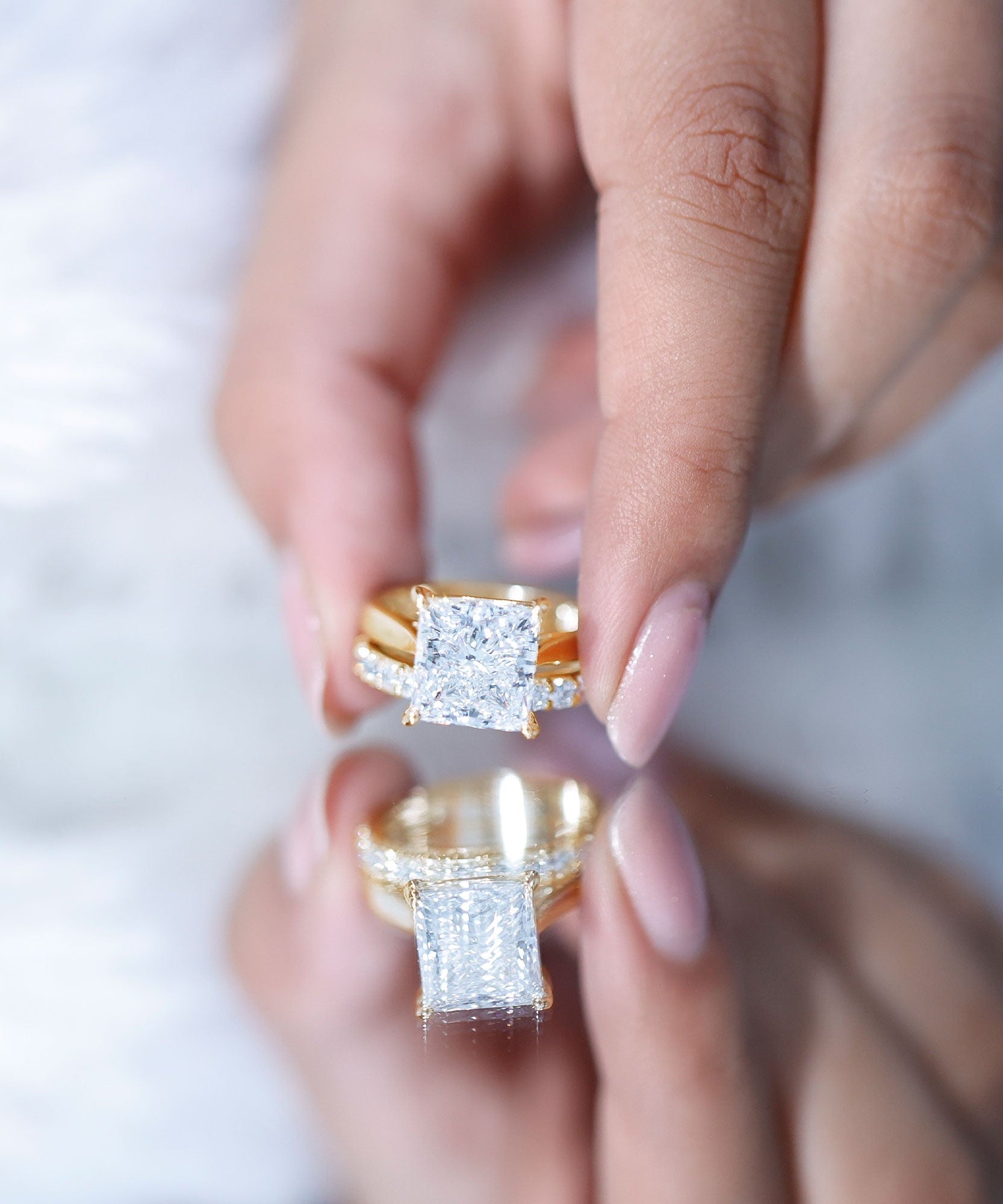 5 Carat Huge Lab Grown Diamond Princess Cut Engagement Ring Set with IGI Certificate