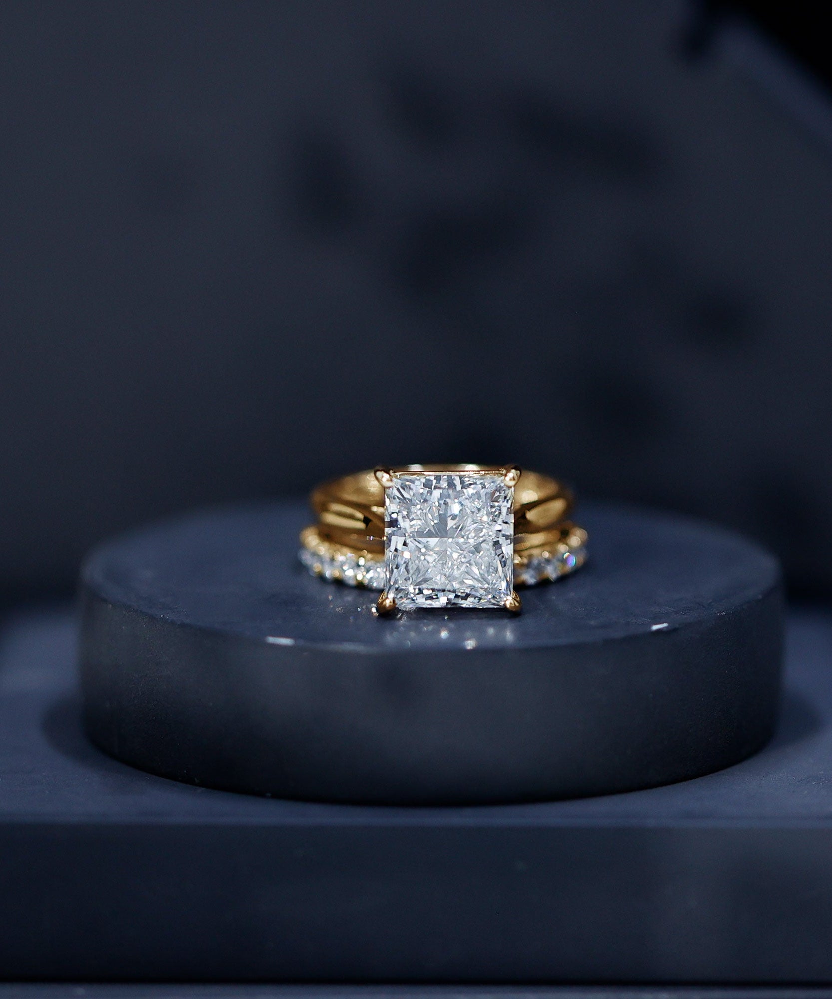 5 Carat Huge Lab Grown Diamond Princess Cut Engagement Ring Set with IGI Certificate