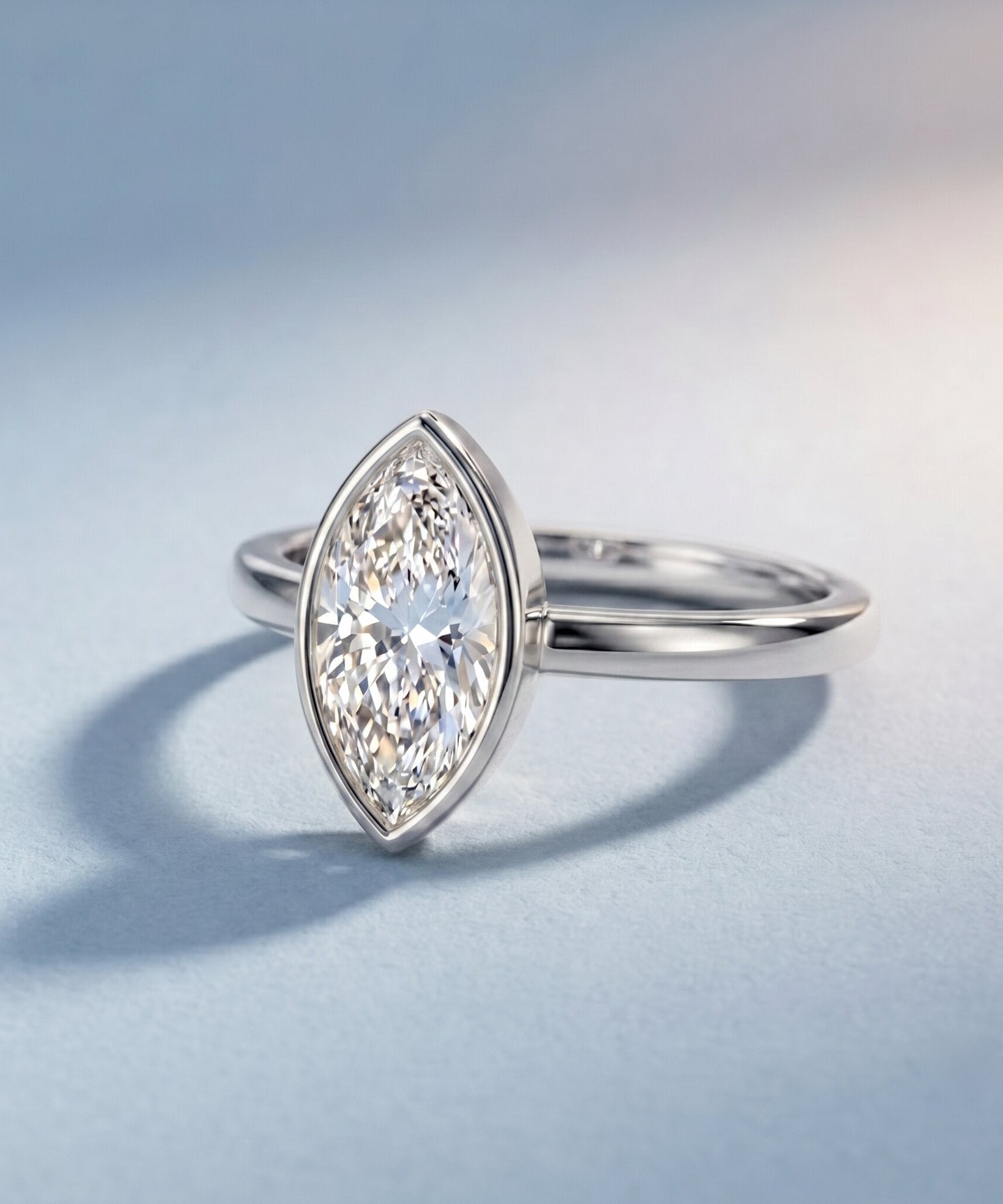 IGI Certified 1 Carat Marquise Lab Grown Diamond Engagement Ring in Bezel Setting