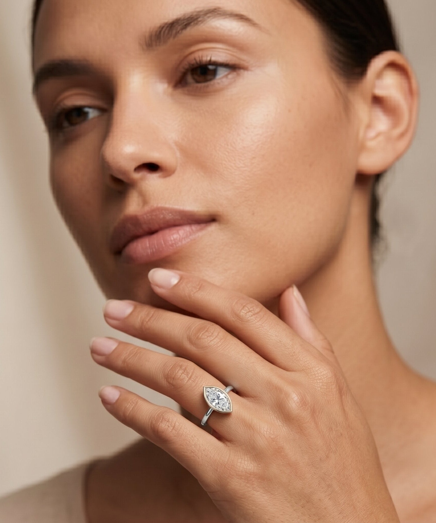IGI Certified 1 Carat Marquise Lab Grown Diamond Engagement Ring in Bezel Setting