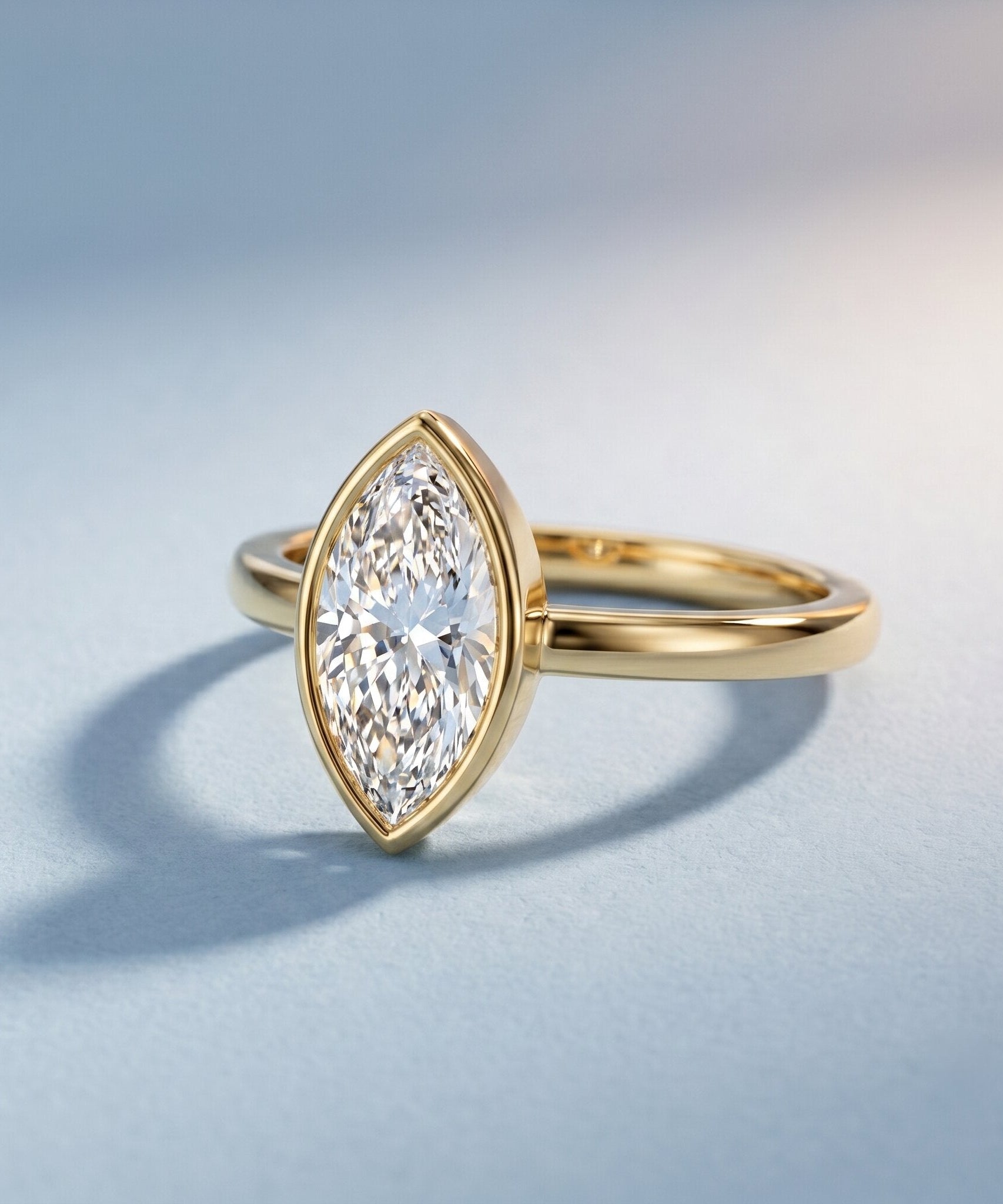 IGI Certified 1 Carat Marquise Lab Grown Diamond Engagement Ring in Bezel Setting