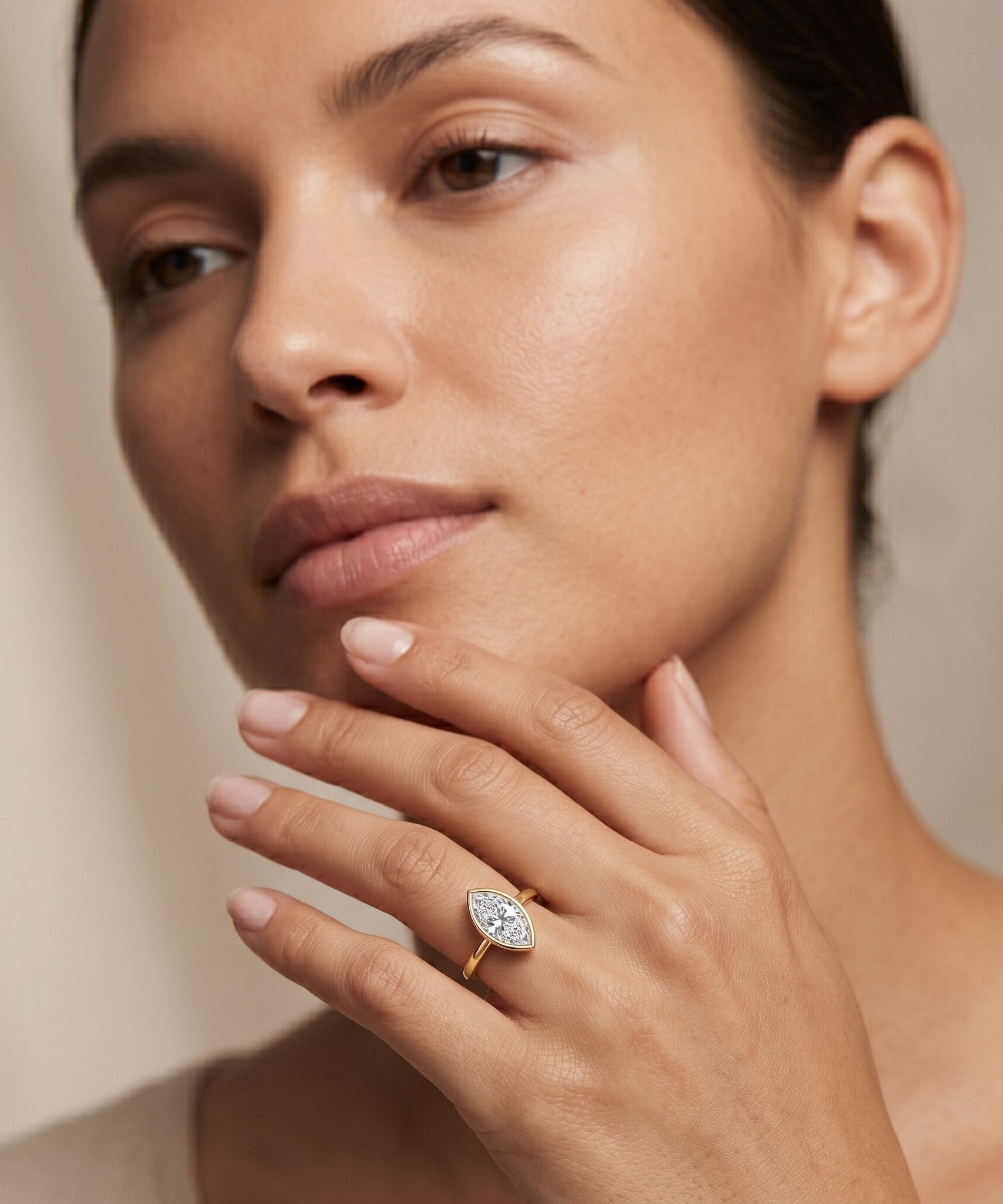 IGI Certified 1 Carat Marquise Lab Grown Diamond Engagement Ring in Bezel Setting