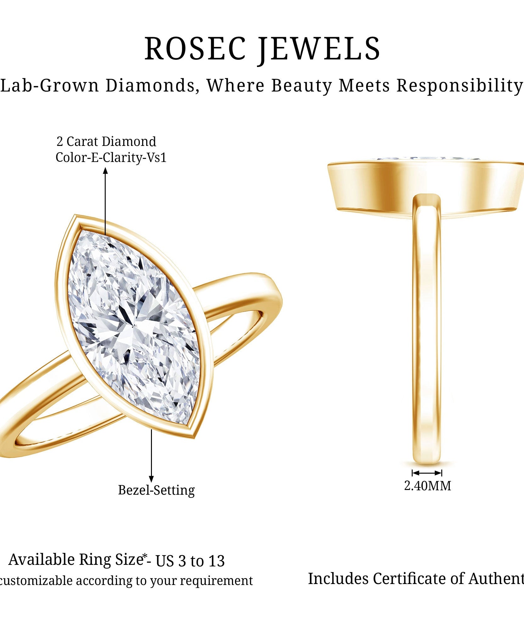 IGI Certified 2 Carat Lab Grown Diamond Marquise Ring For Engagement