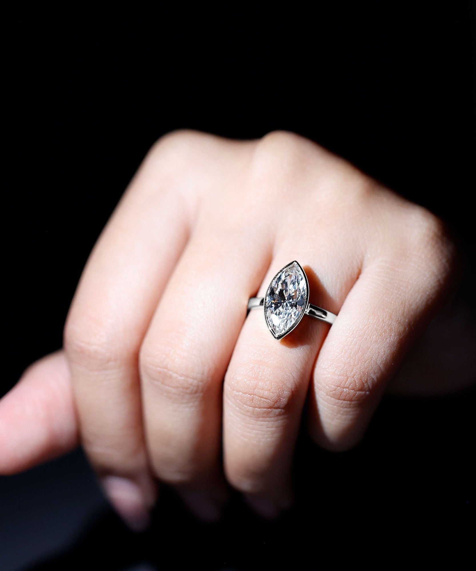 IGI Certified 3 Carat Solitaire Lab Grown Diamond Marquise Cut Engagement Ring