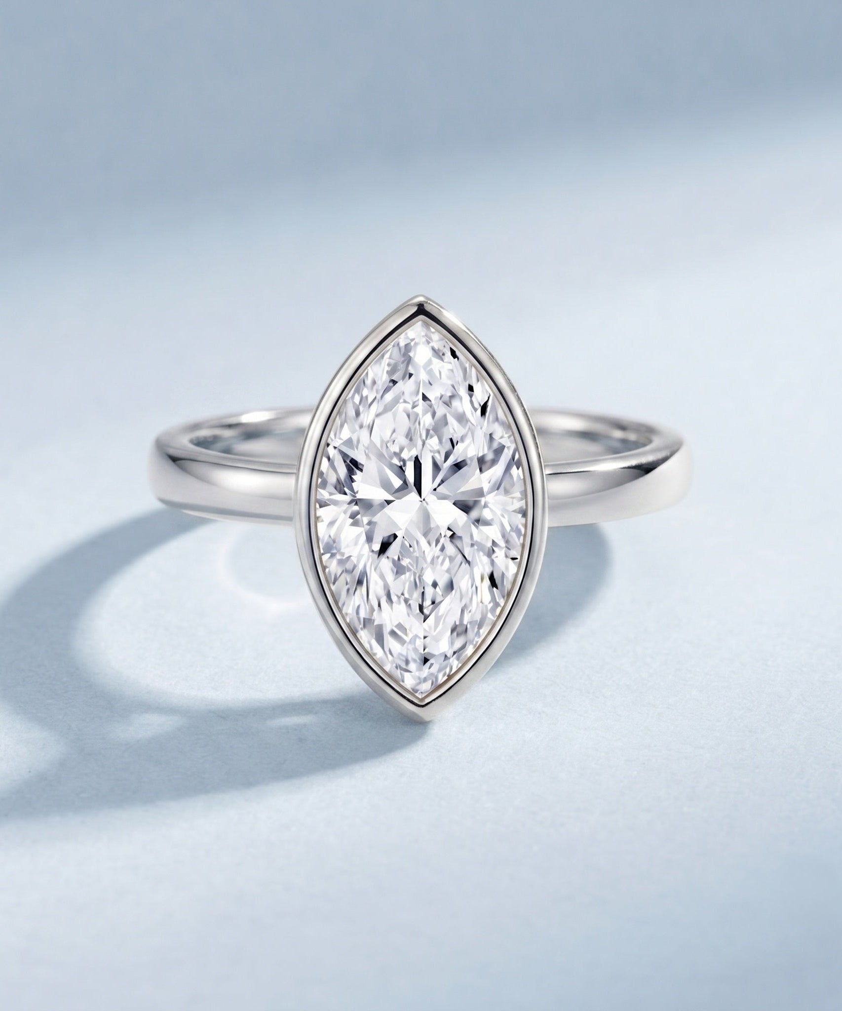 4 Carat Marquise Cut Lab Grown Diamond Bezel Engagement Ring with IGI Certificate