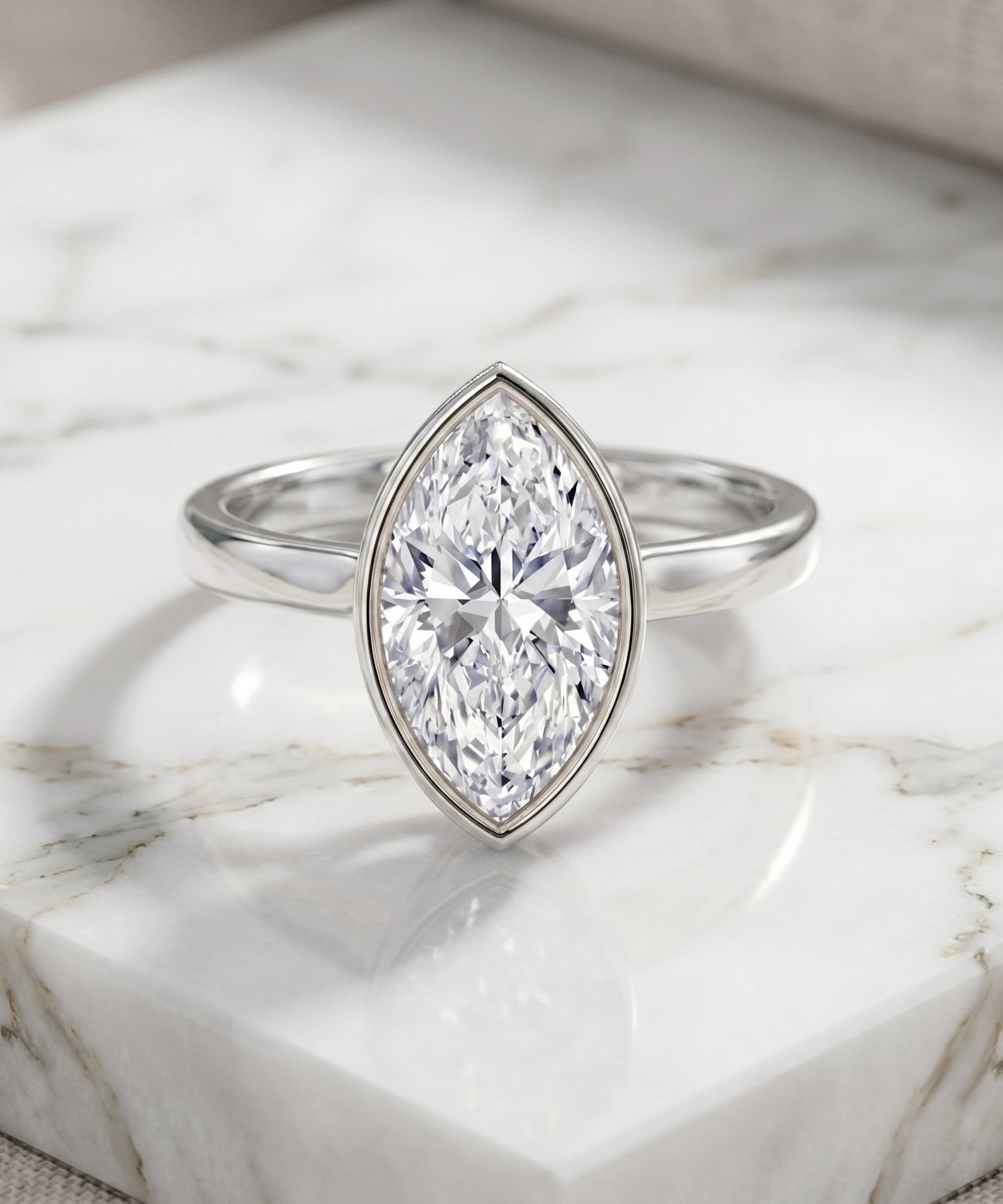4 Carat Marquise Cut Lab Grown Diamond Bezel Engagement Ring with IGI Certificate