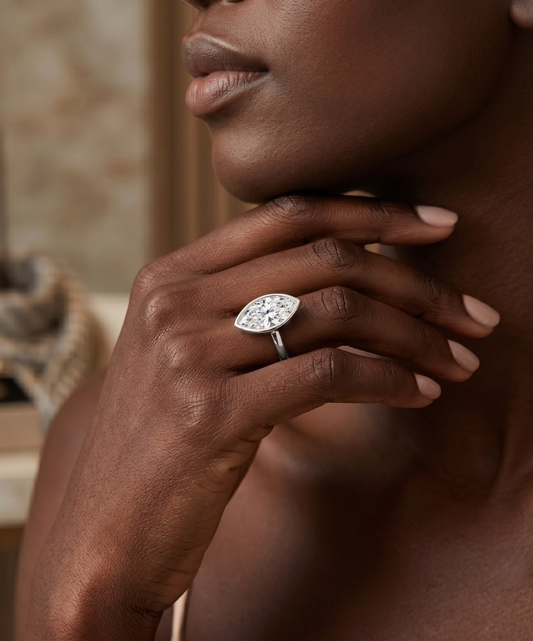4 Carat Marquise Cut Lab Grown Diamond Bezel Engagement Ring with IGI Certificate